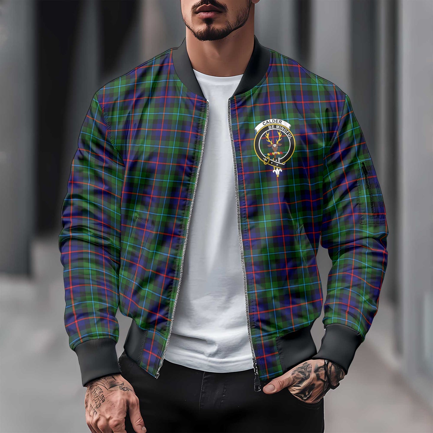 Clan Calder Tartan Men Bomber Jacket Crest And Plaid Basic Style