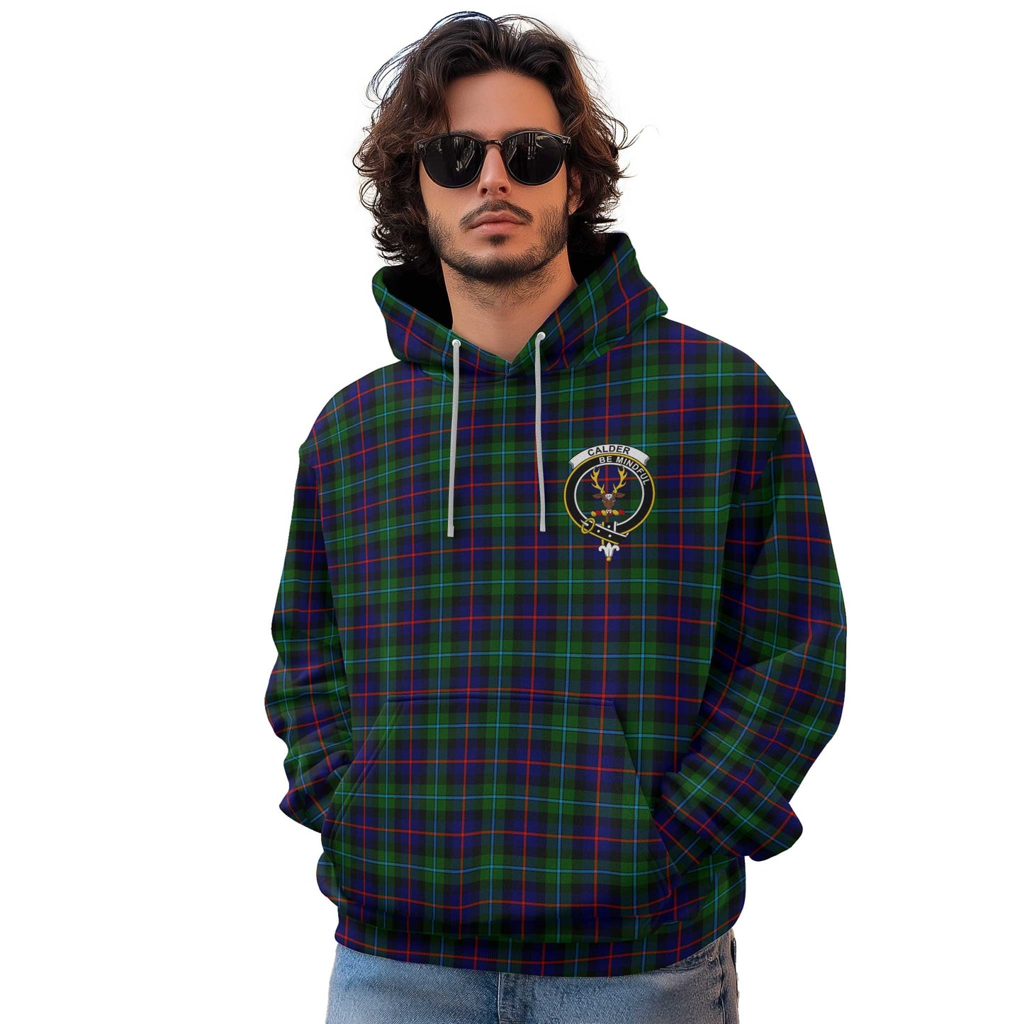 Clan Calder Tartan Men Hoodie Crest And Plaid Basic Style