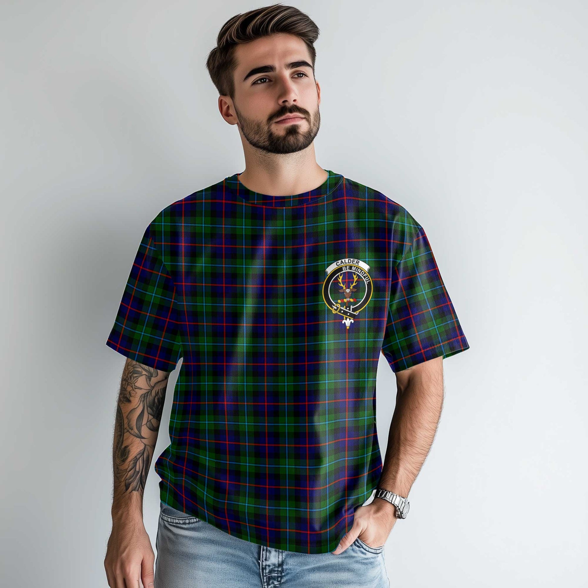 Clan Calder Tartan Men T Shirt Crest And Plaid Basic Style