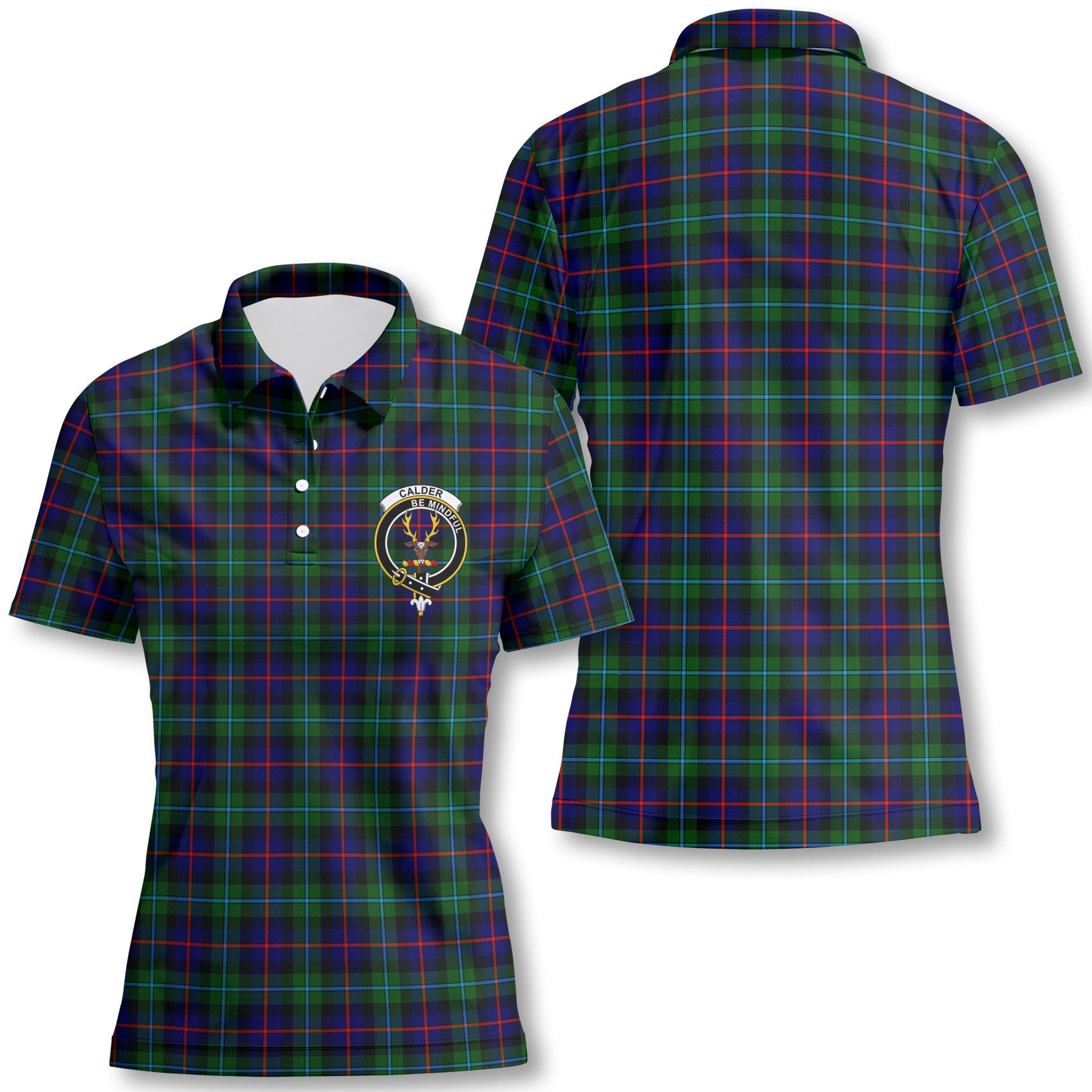 Clan Calder Tartan Women Polo Shirt Crest And Plaid Basic Style