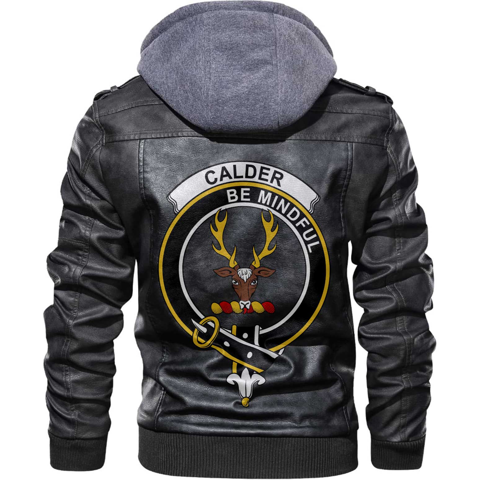 Clan Calder Tartan Zip Leather Jacket Crest And Plaid Basic Style