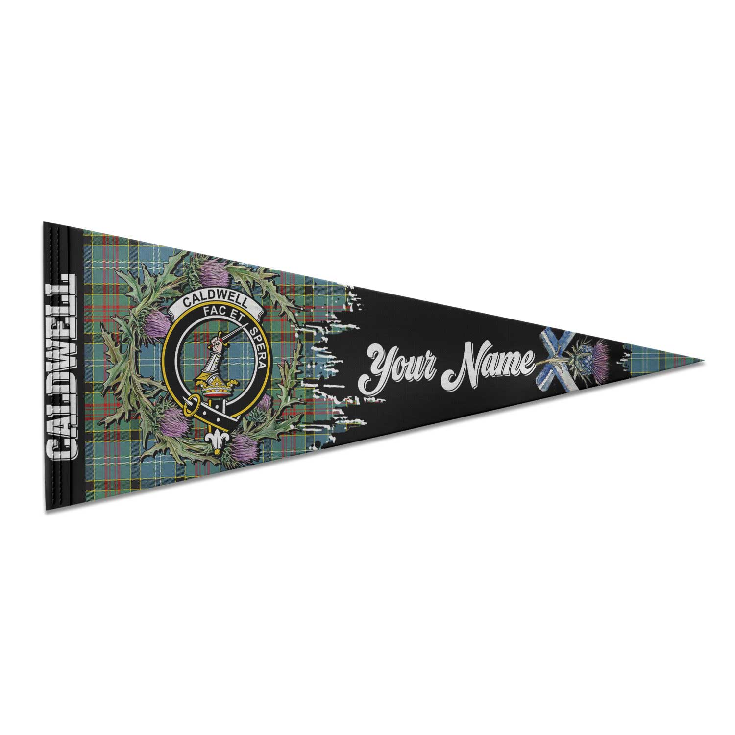 Clan Caldwell Tartan Felt Pennant Crest And Plaid Basic Style