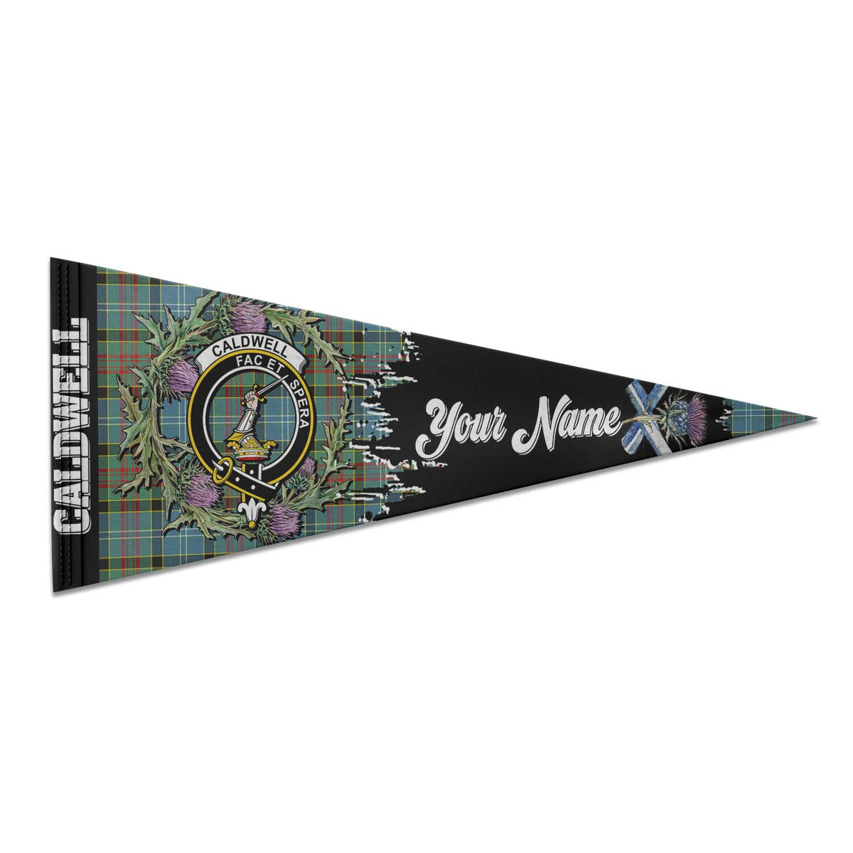Clan Caldwell Tartan Felt Pennant Crest And Plaid Basic Style