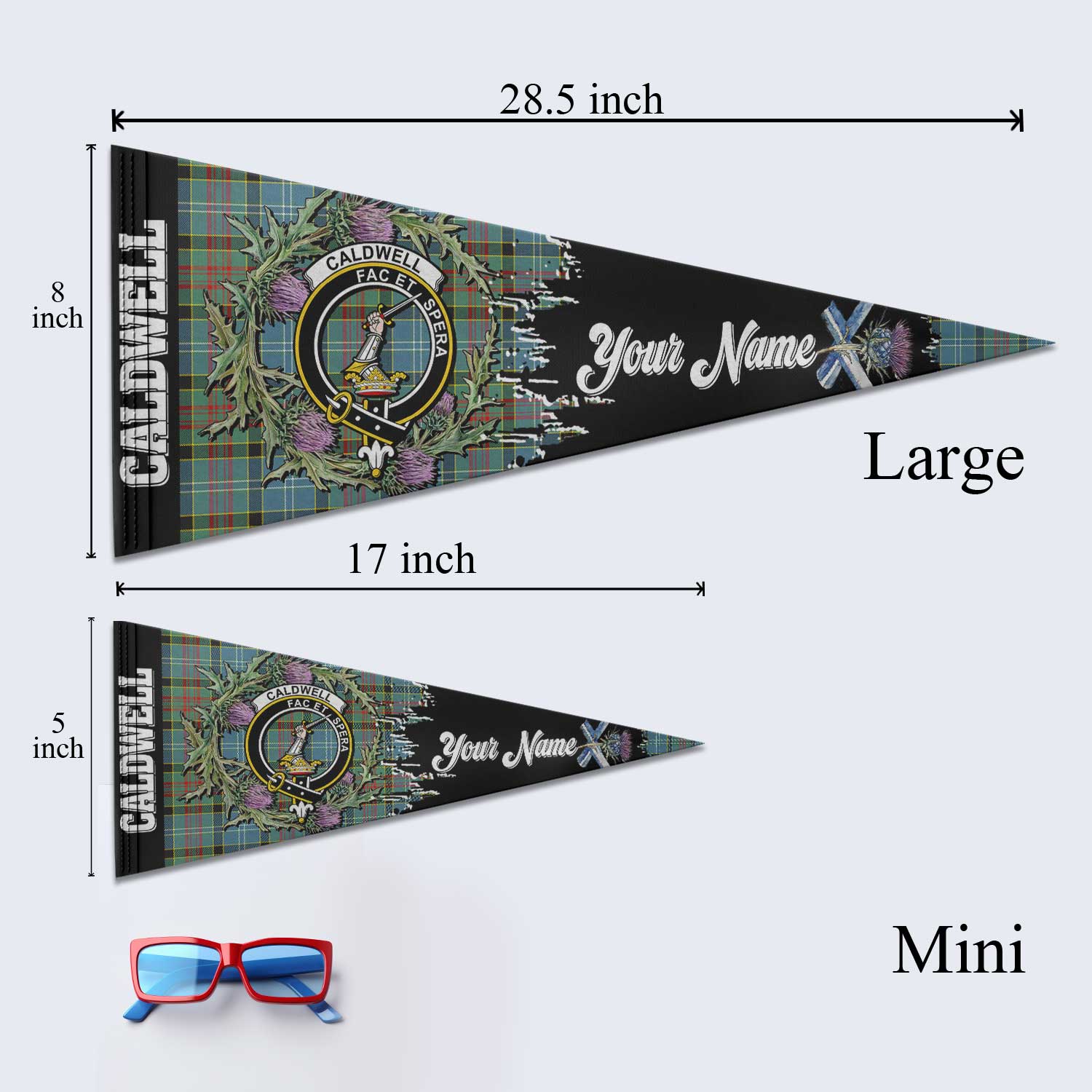 Clan Caldwell Tartan Felt Pennant Crest And Plaid Basic Style