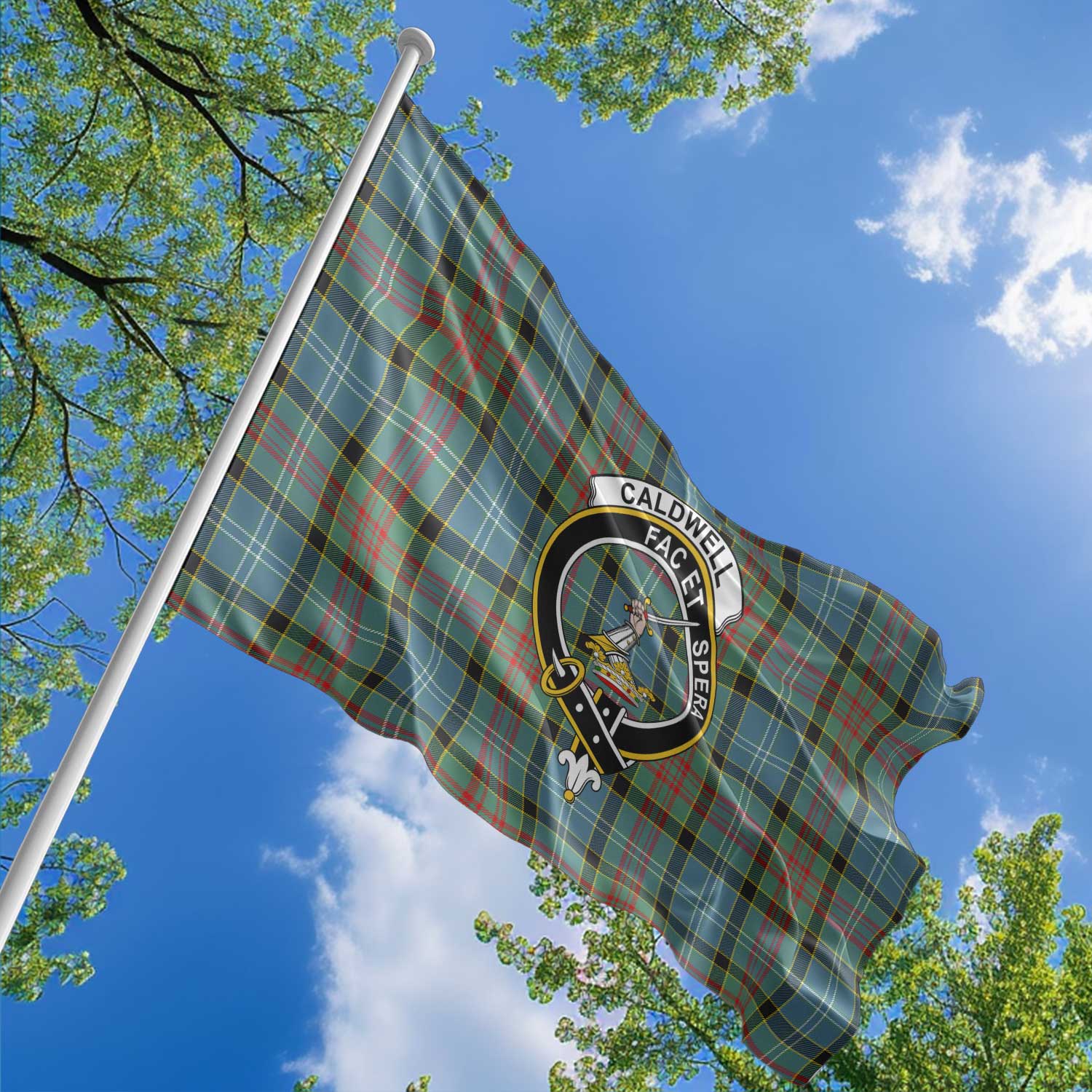 Clan Caldwell Tartan Flag Crest And Plaid Basic Style