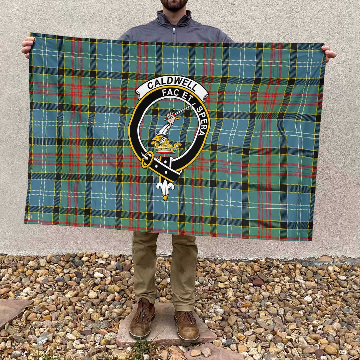 Clan Caldwell Tartan Flag Crest And Plaid Basic Style
