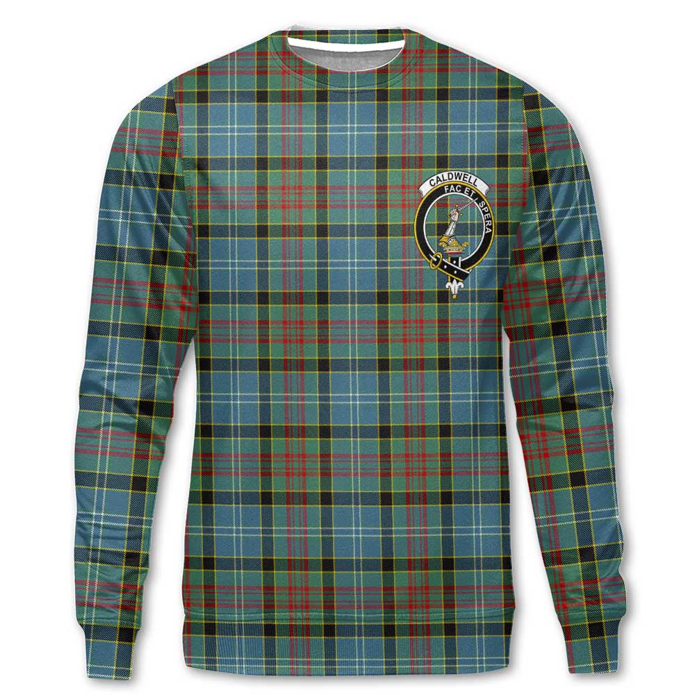 Clan Caldwell Tartan Men Sweatshirt Crest And Plaid Basic Style