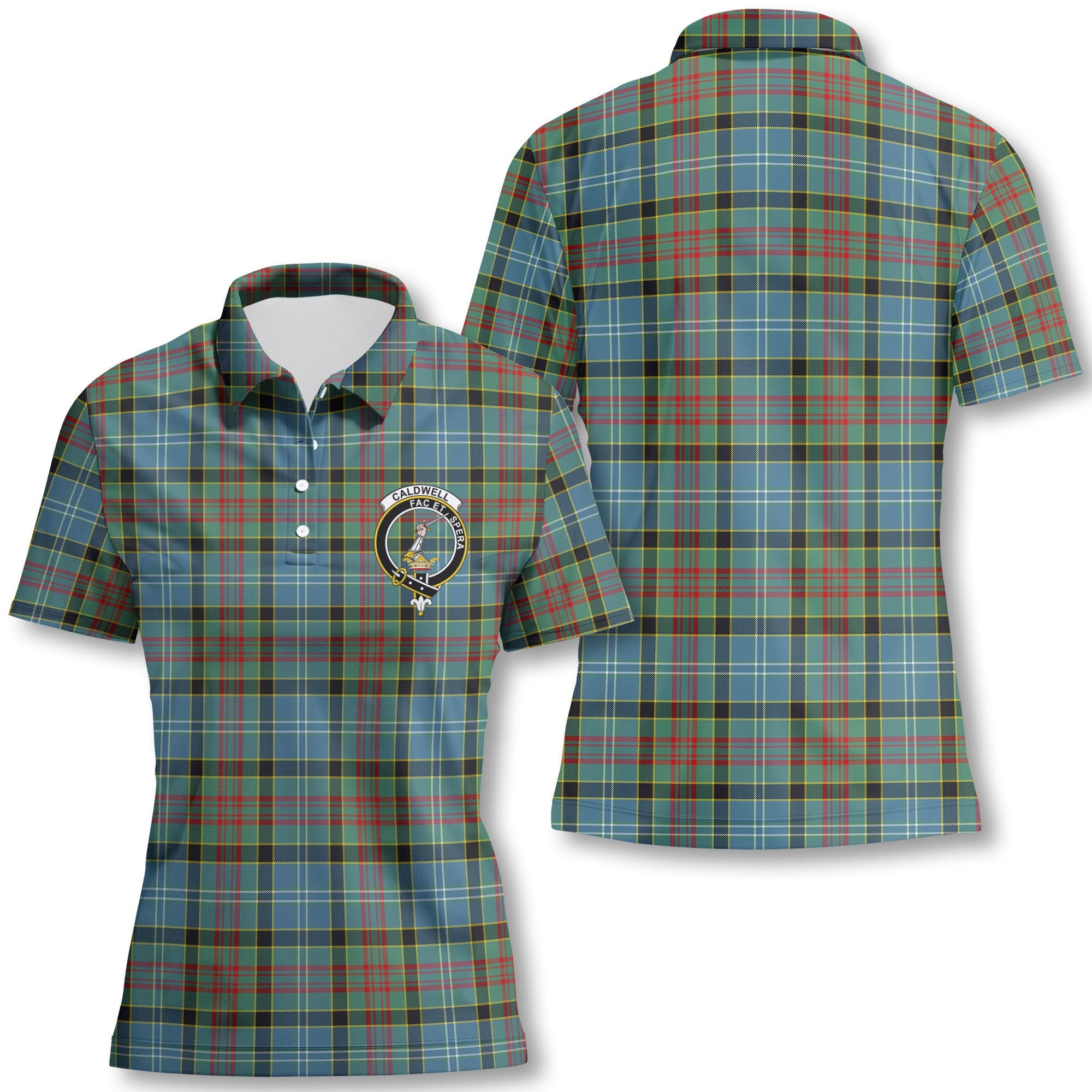 Clan Caldwell Tartan Women Polo Shirt Crest And Plaid Basic Style