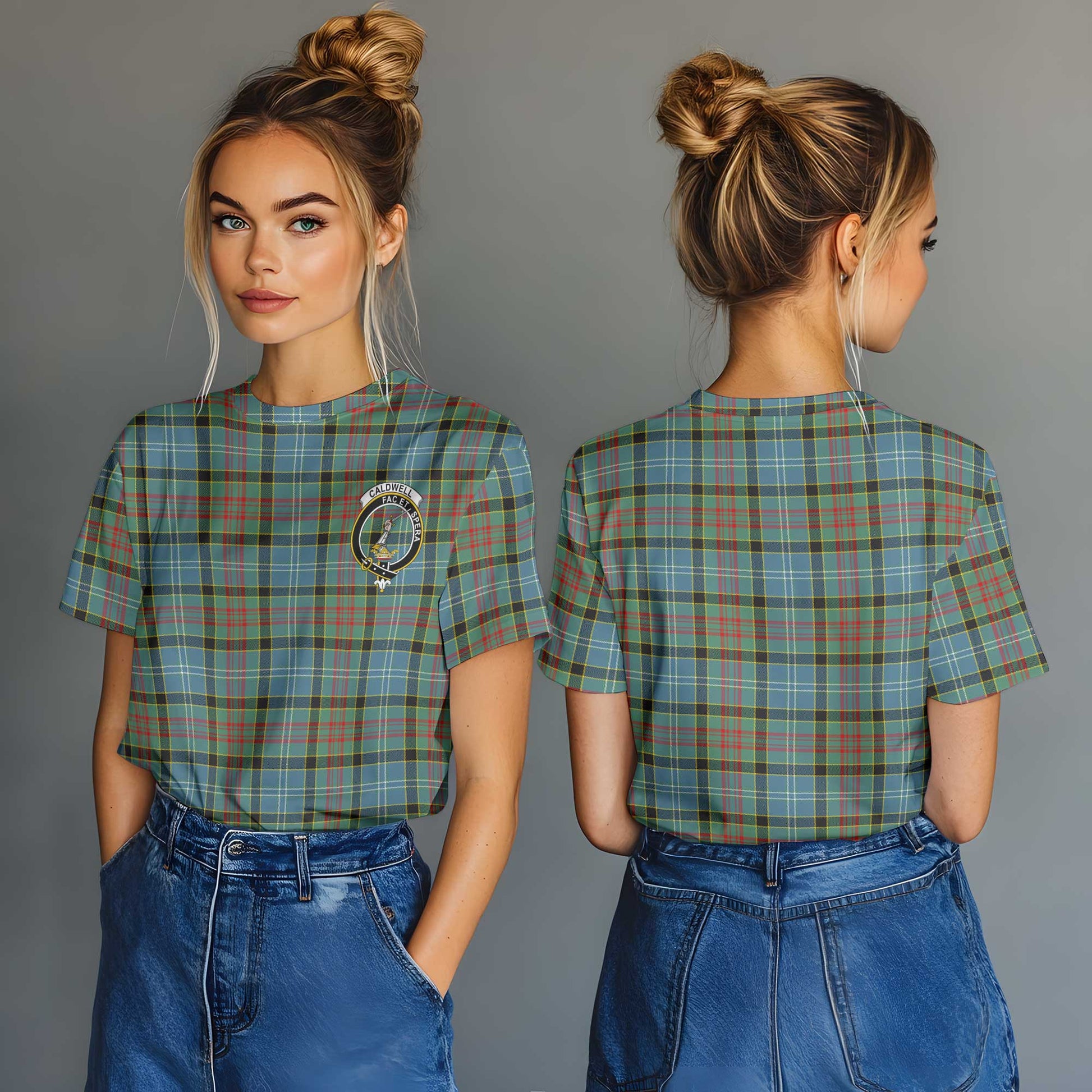 Clan Caldwell Tartan Women T Shirt Crest And Plaid Basic Style