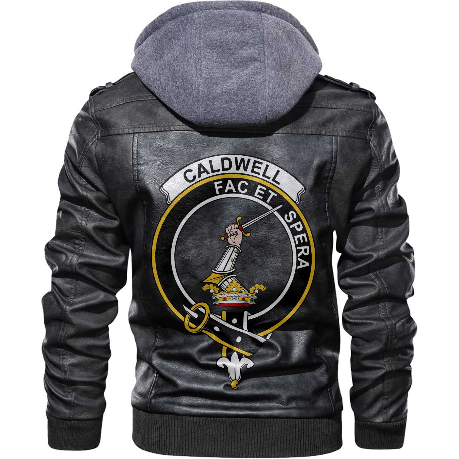 Clan Caldwell Tartan Zip Leather Jacket Crest And Plaid Basic Style