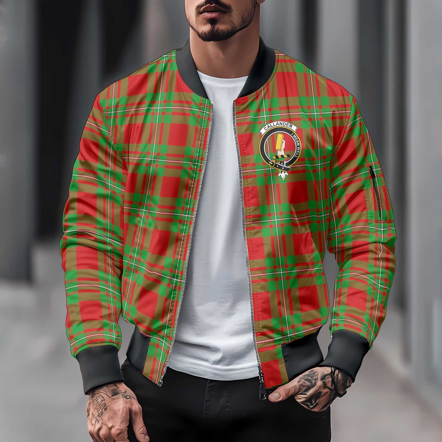 Clan Callander Tartan Men Bomber Jacket Crest And Plaid Basic Style