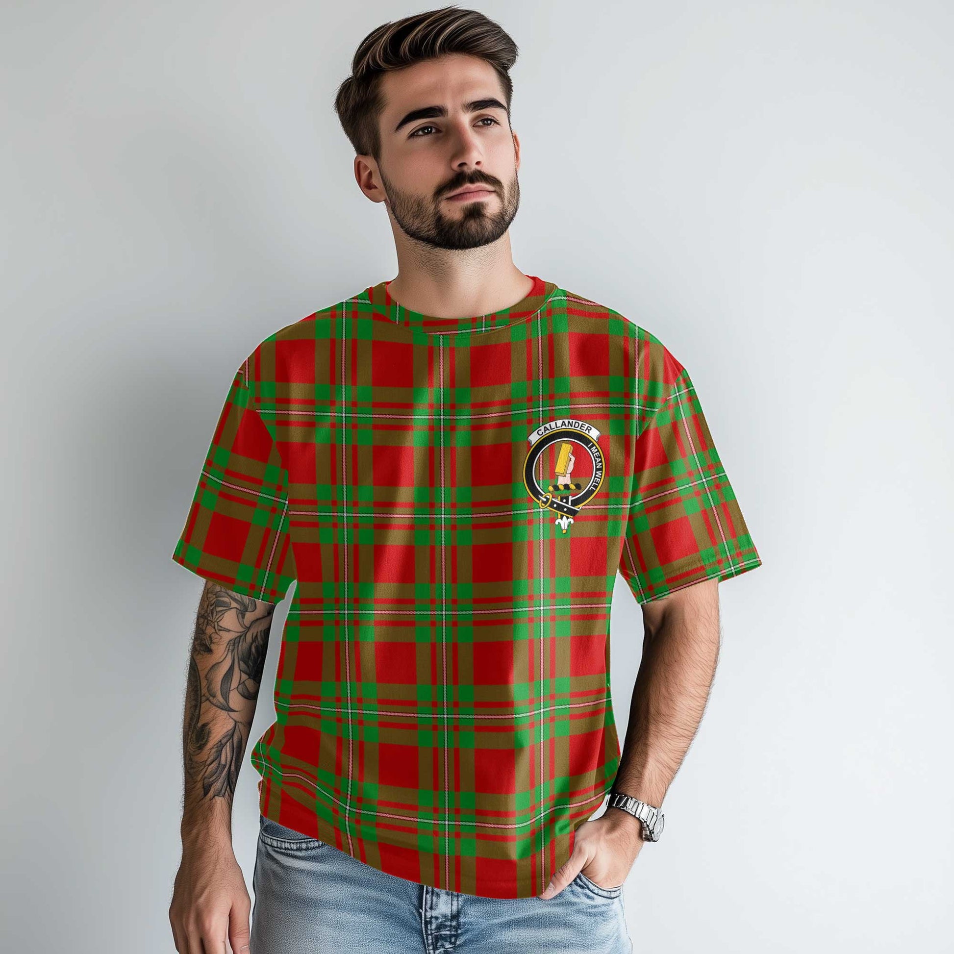 Clan Callander Tartan Men T Shirt Crest And Plaid Basic Style