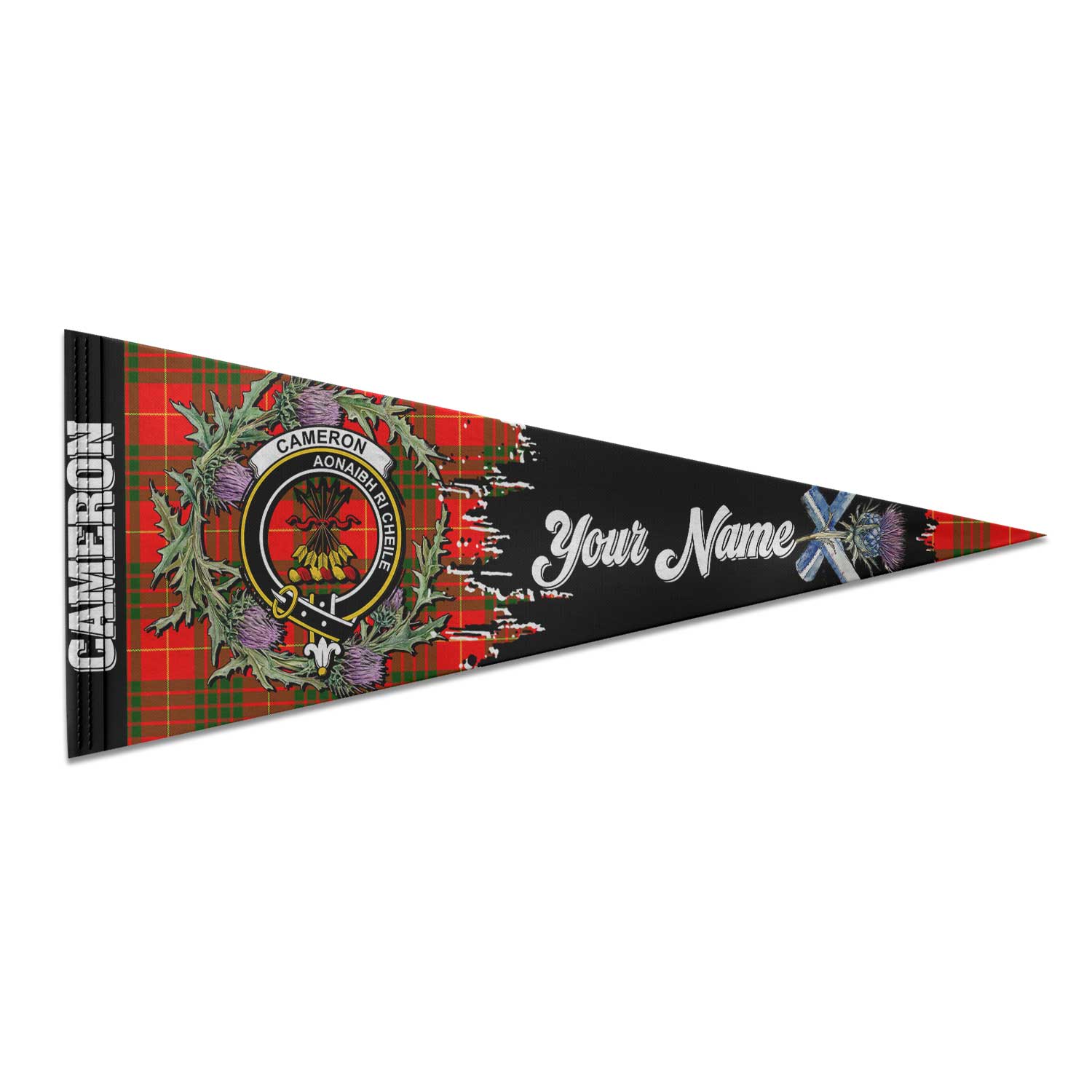 Clan Cameron Tartan Felt Pennant Crest And Plaid Basic Style