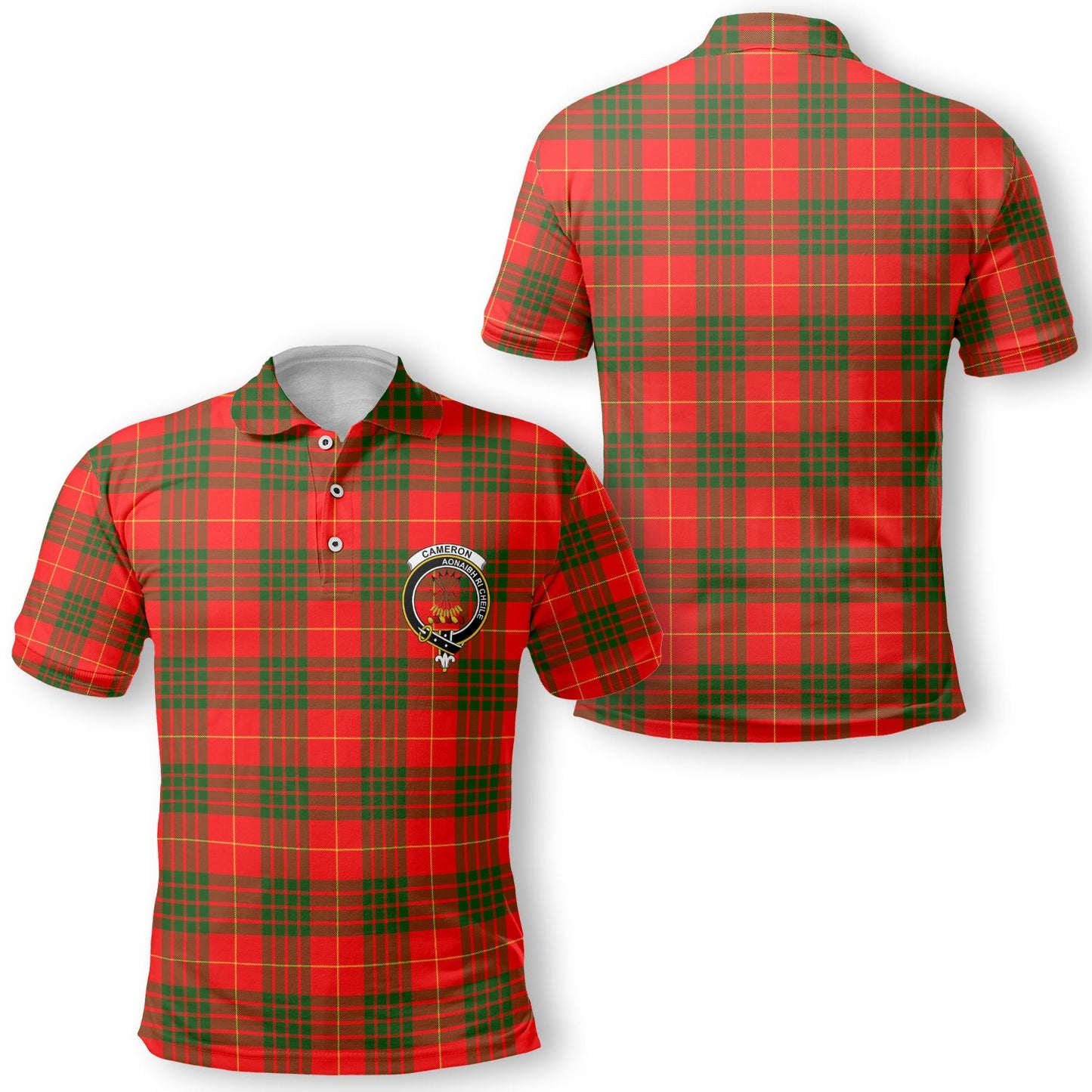 Clan Cameron Tartan Golf Men Polo Shirt Crest And Plaid Basic Style