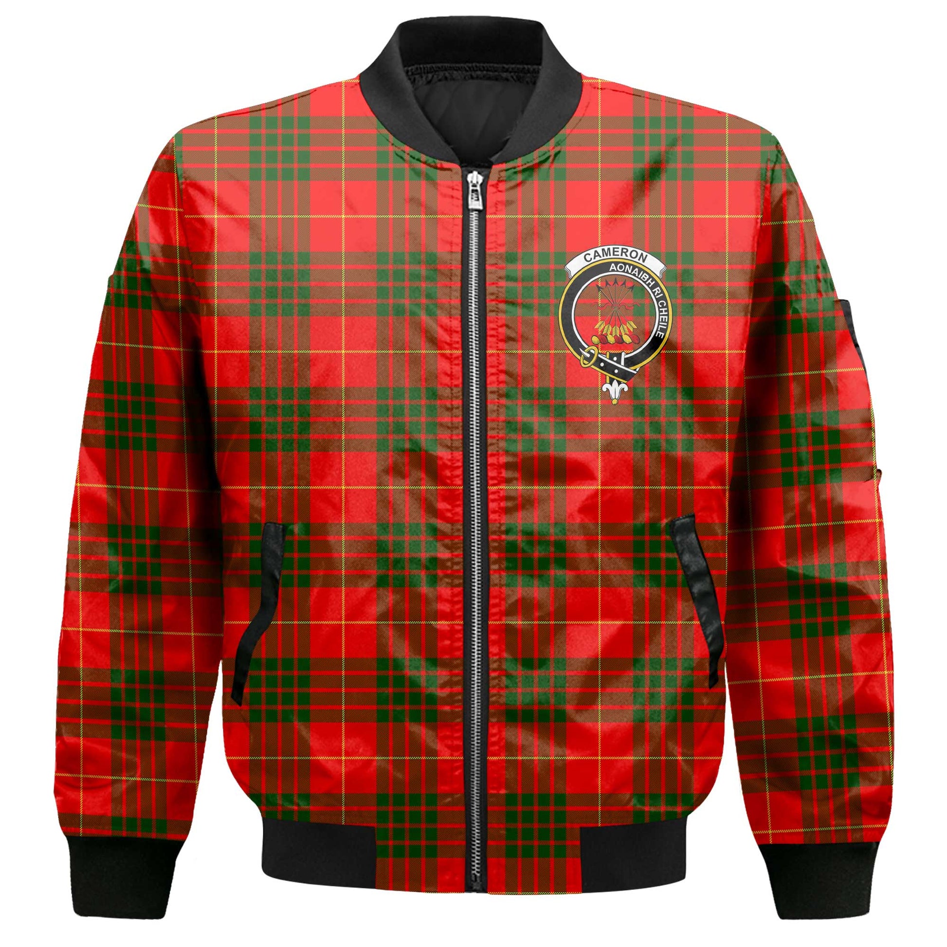 Clan Cameron Tartan Men Bomber Jacket Crest And Plaid Basic Style