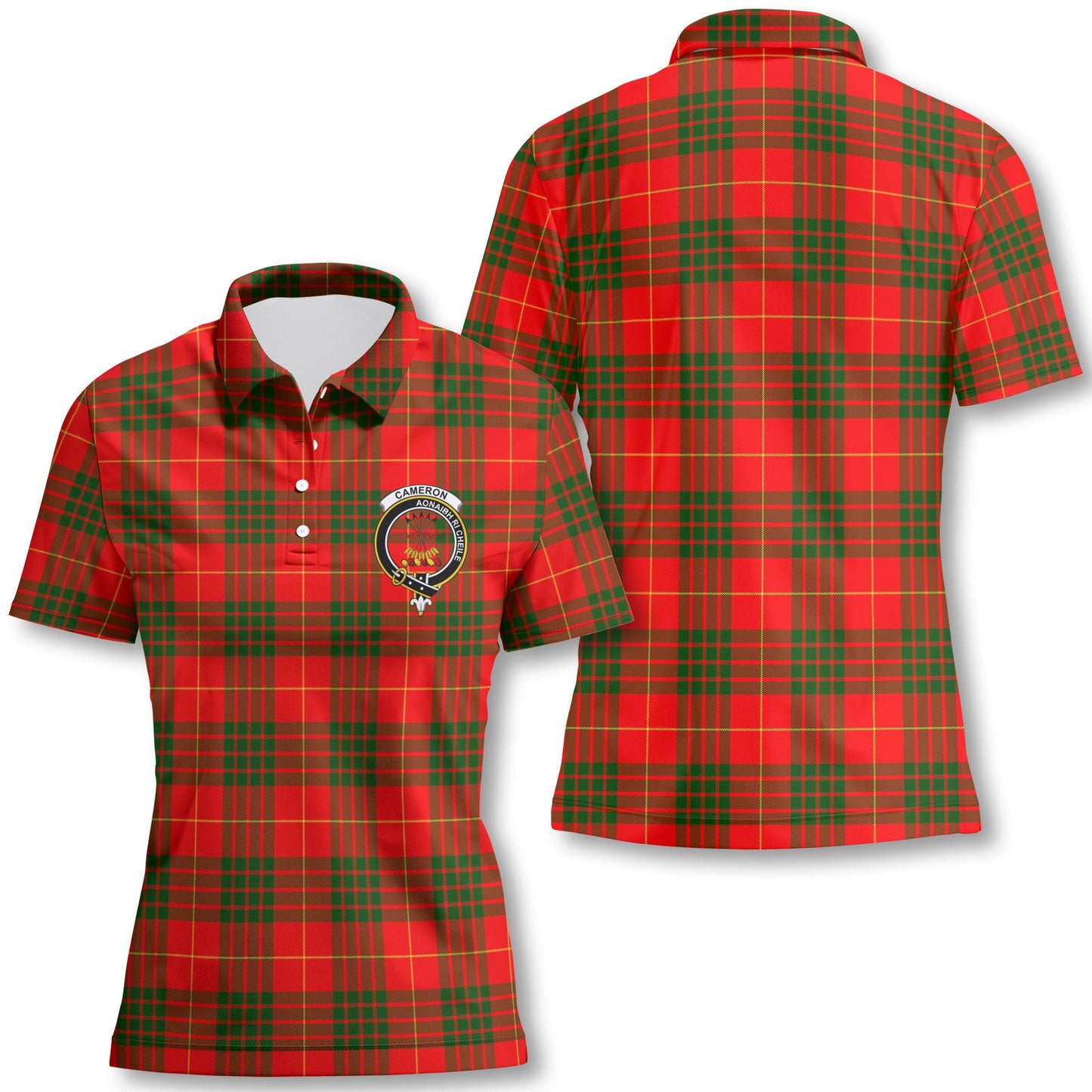 Clan Cameron Tartan Women Polo Shirt Crest And Plaid Basic Style