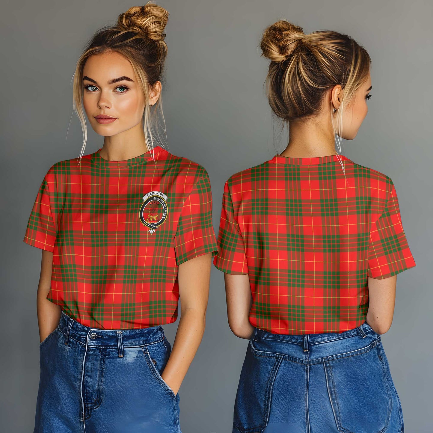 Clan Cameron Tartan Women T Shirt Crest And Plaid Basic Style