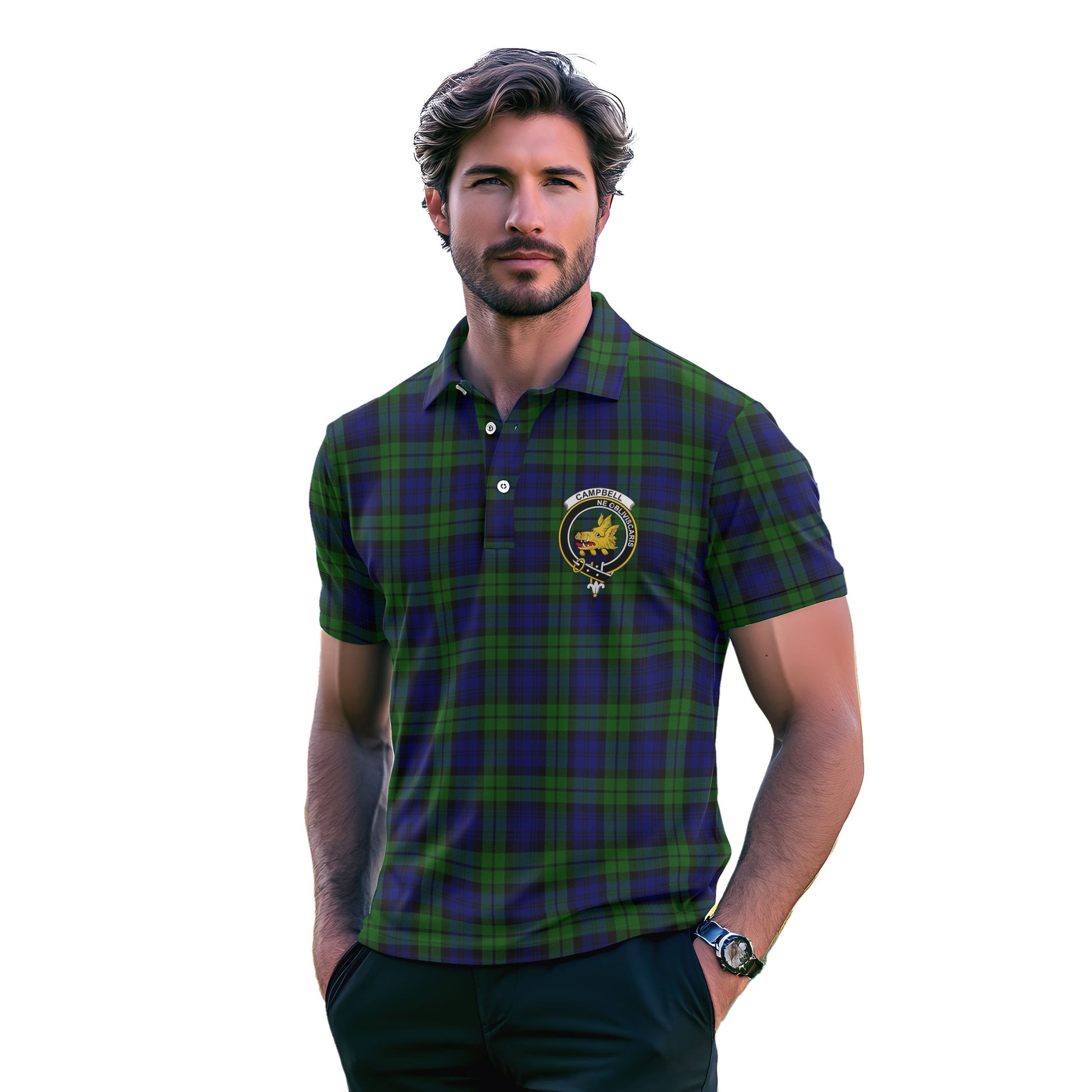 Clan Campbell Tartan Golf Men Polo Shirt Crest And Plaid Basic Style