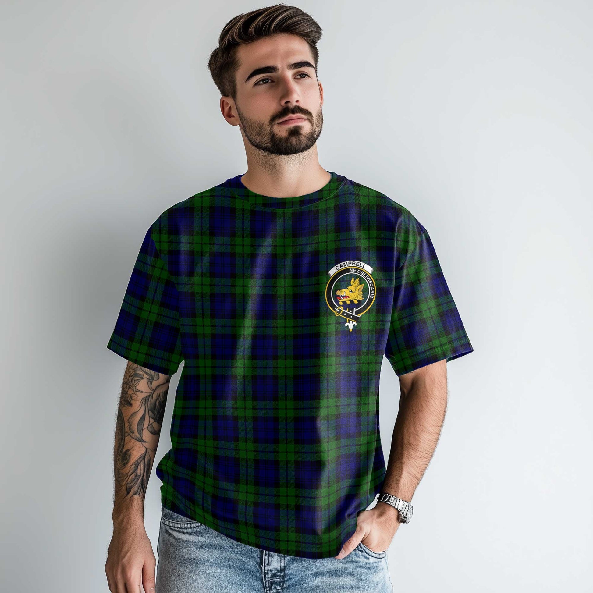 Clan Campbell Tartan Men T Shirt Crest And Plaid Basic Style