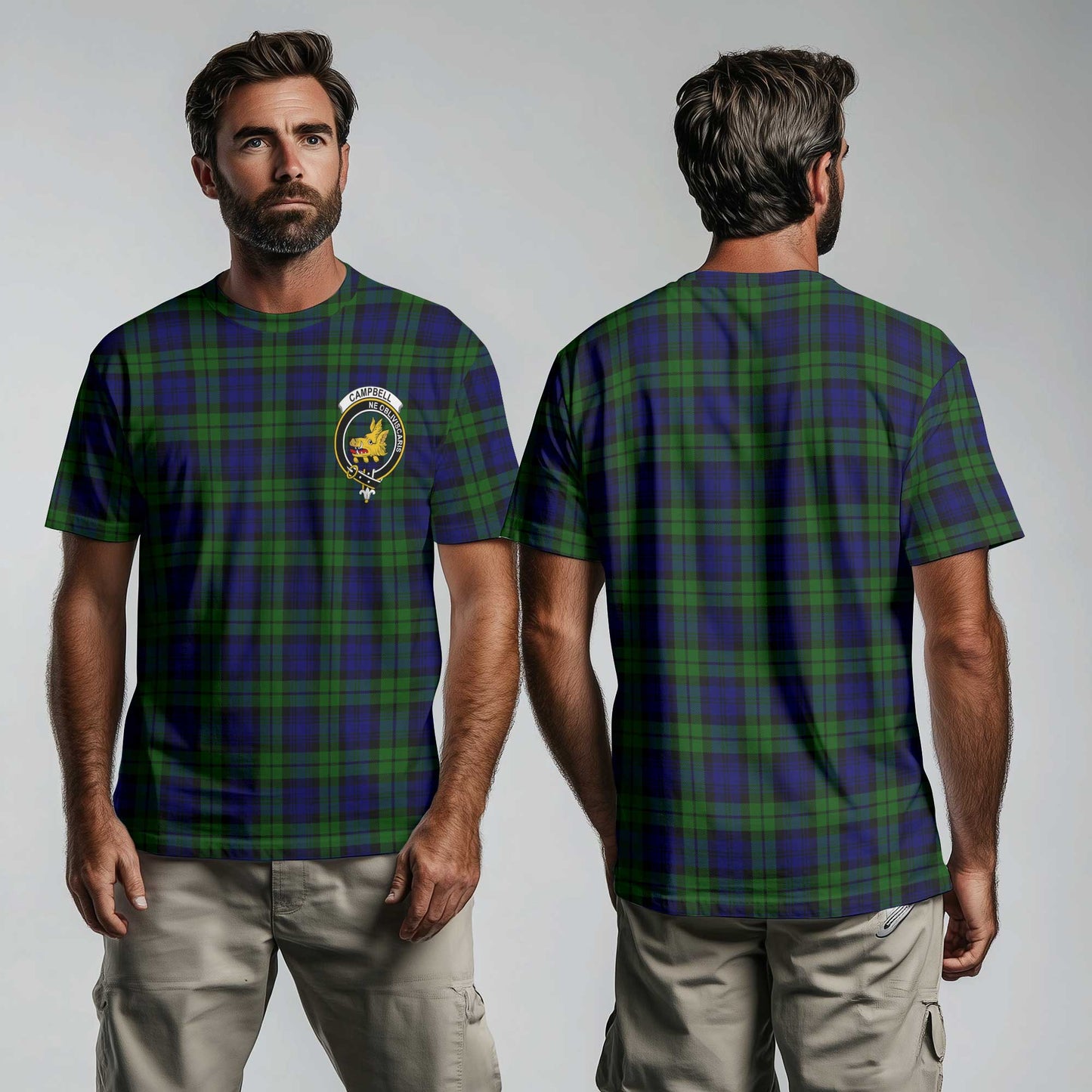 Clan Campbell Tartan Men T Shirt Crest And Plaid Basic Style