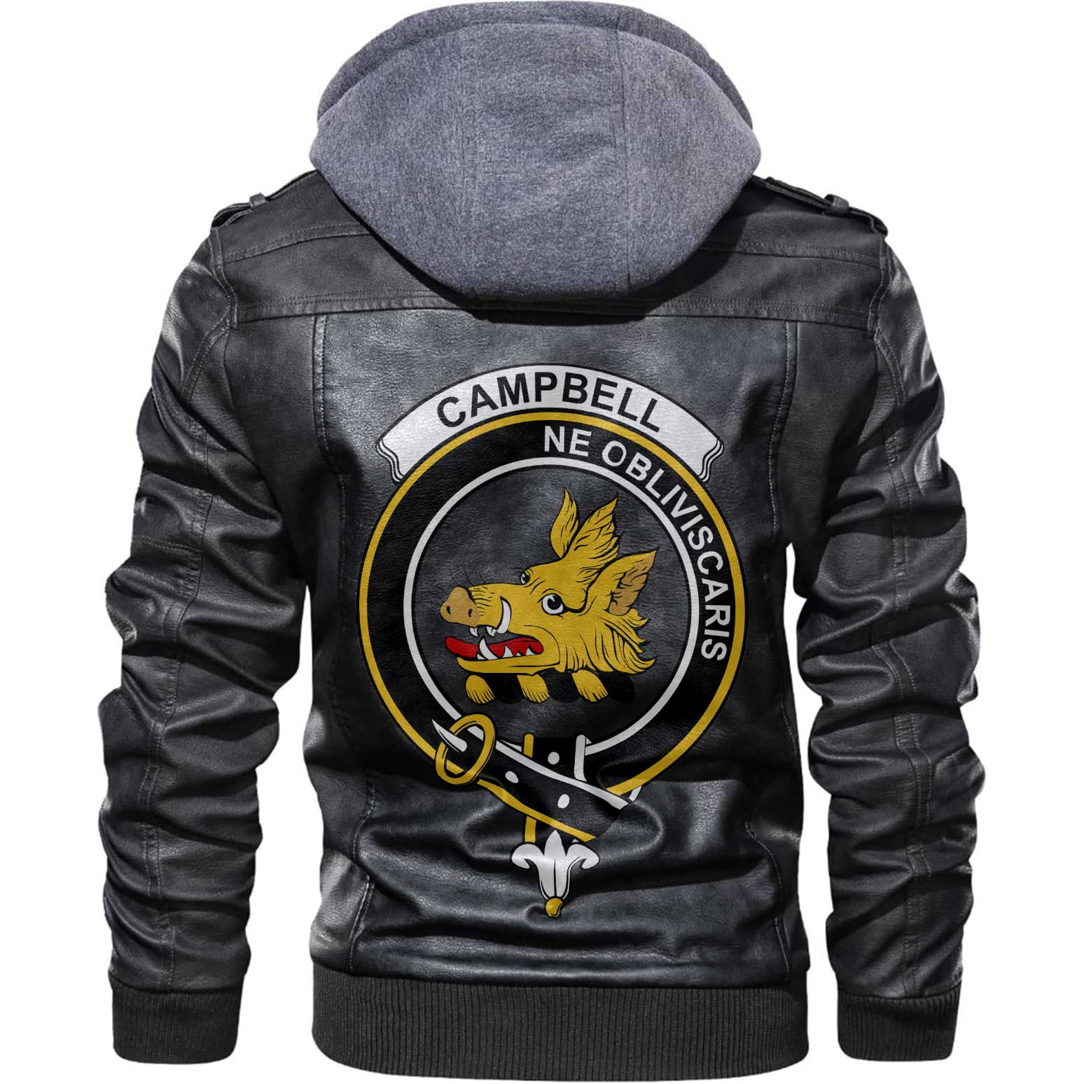 Clan Campbell Tartan Zip Leather Jacket Crest And Plaid Basic Style