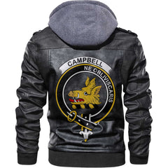 Clan Campbell Tartan Zip Leather Jacket Crest And Plaid Basic Style