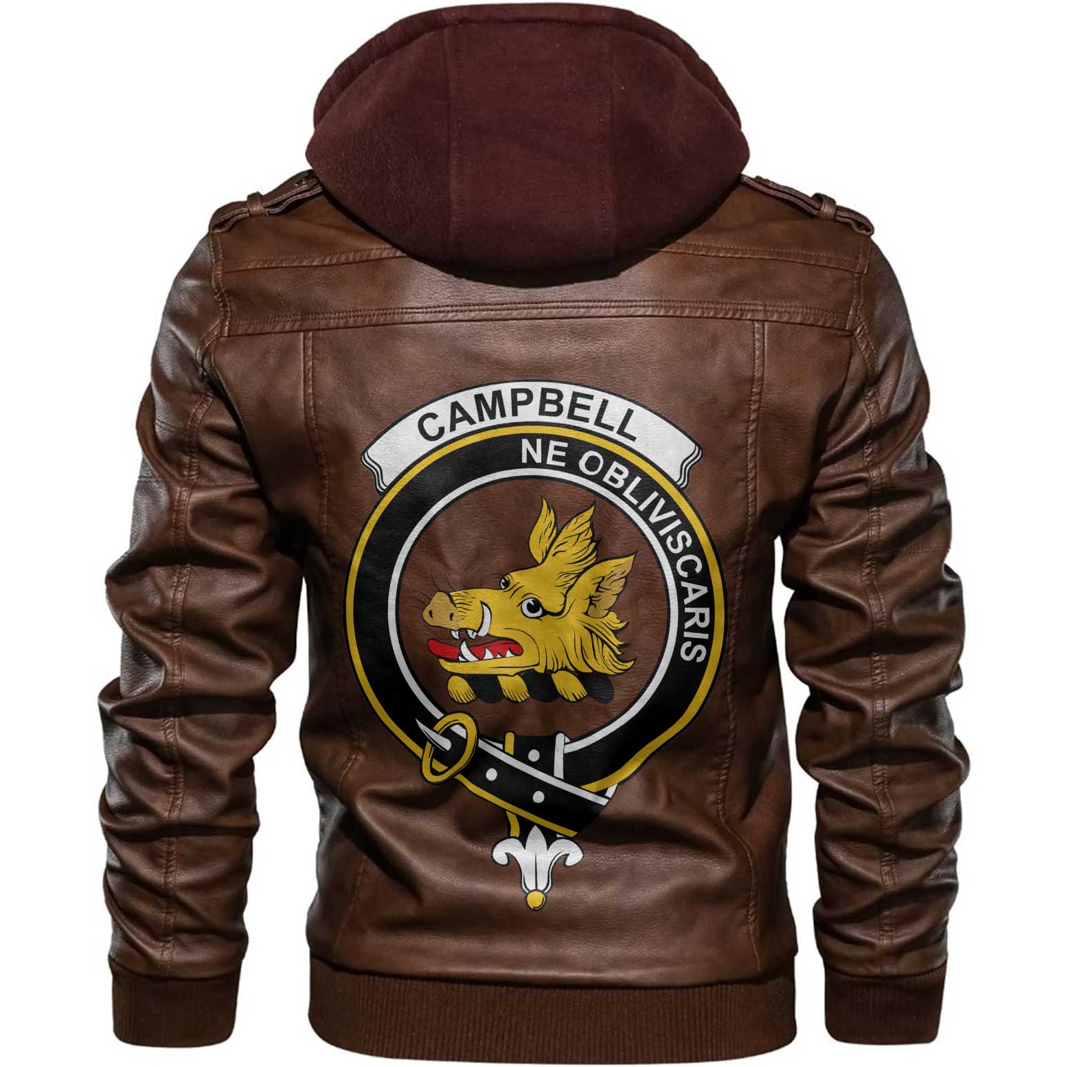 Clan Campbell Tartan Zip Leather Jacket Crest And Plaid Basic Style