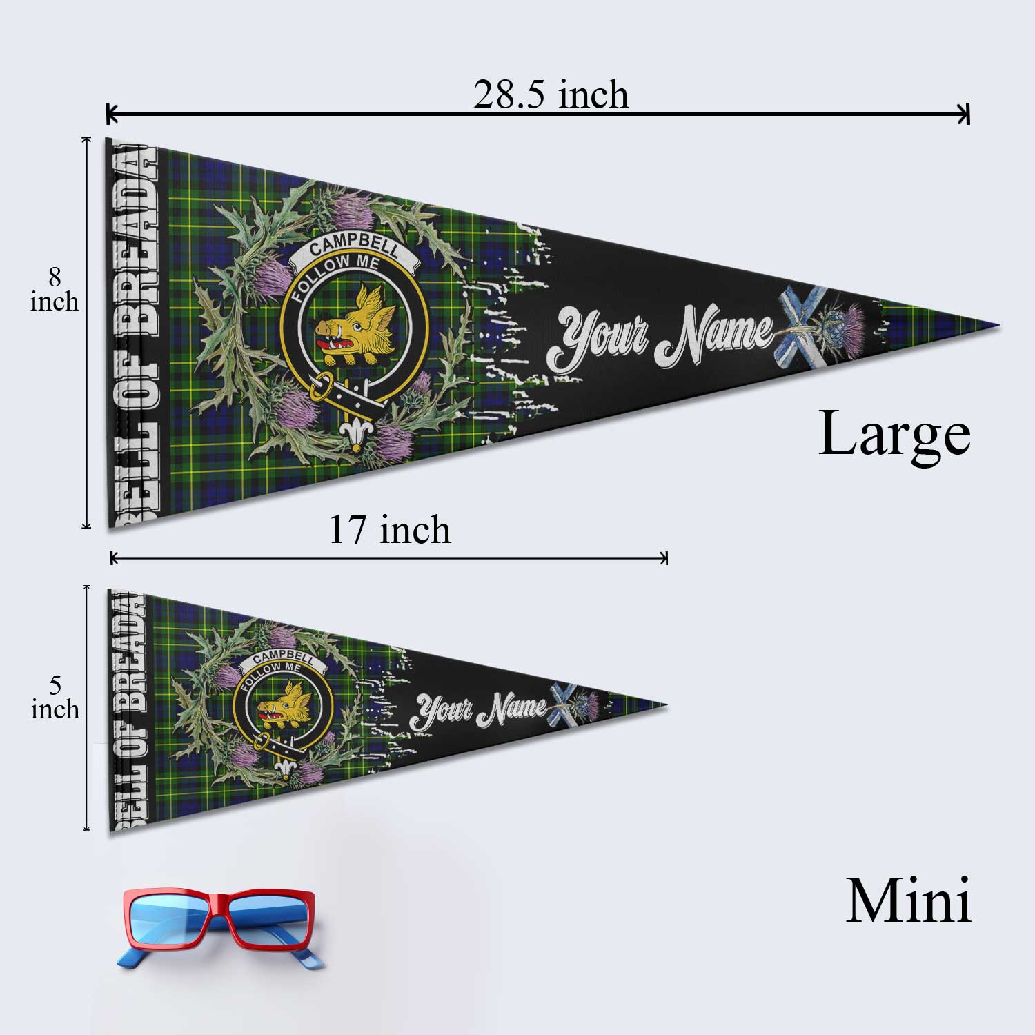 Clan Campbell Of Breadalbane Tartan Felt Pennant Crest And Plaid Basic Style