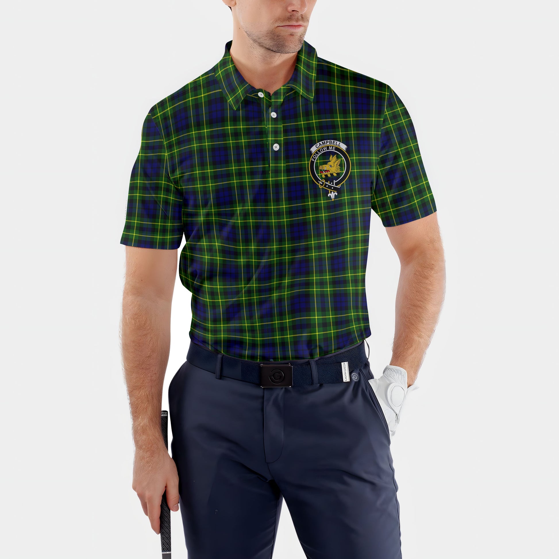 Clan Campbell Of Breadalbane Golf Men Polo Shirt Crest And Plaid Basic Style