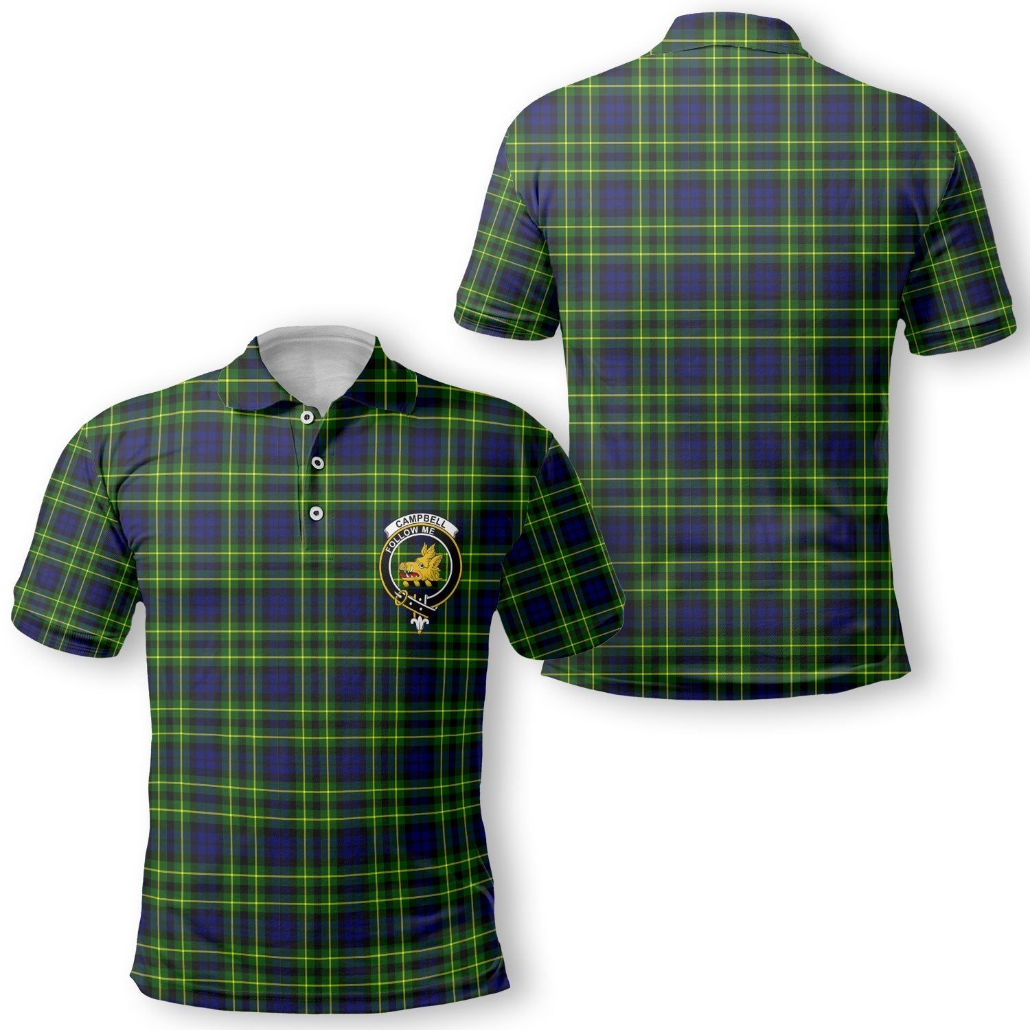 Clan Campbell Of Breadalbane Golf Men Polo Shirt Crest And Plaid Basic Style