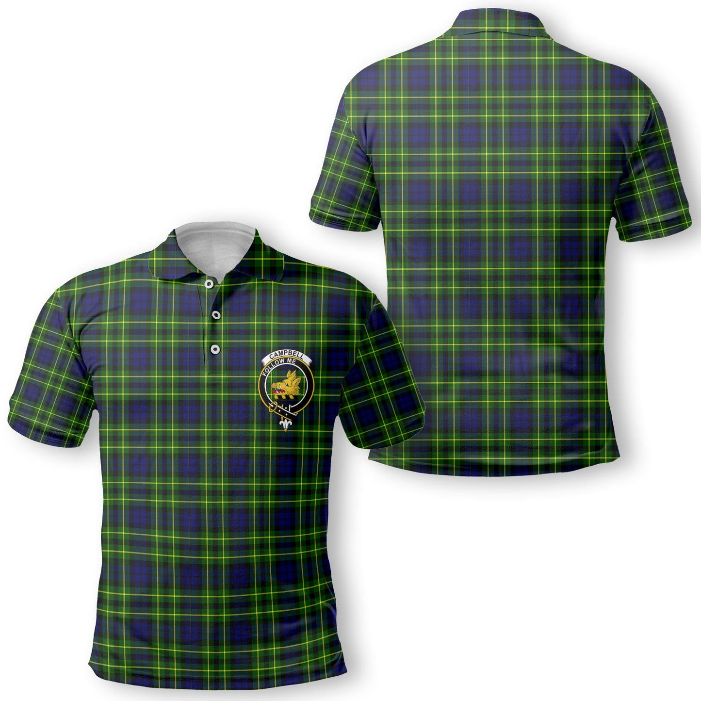 Clan Campbell Of Breadalbane Tartan Golf Men Polo Shirt Crest And Plaid Basic Style