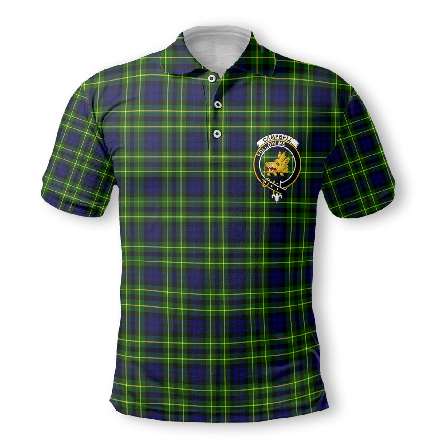 Clan Campbell Of Breadalbane Golf Men Polo Shirt Crest And Plaid Basic Style