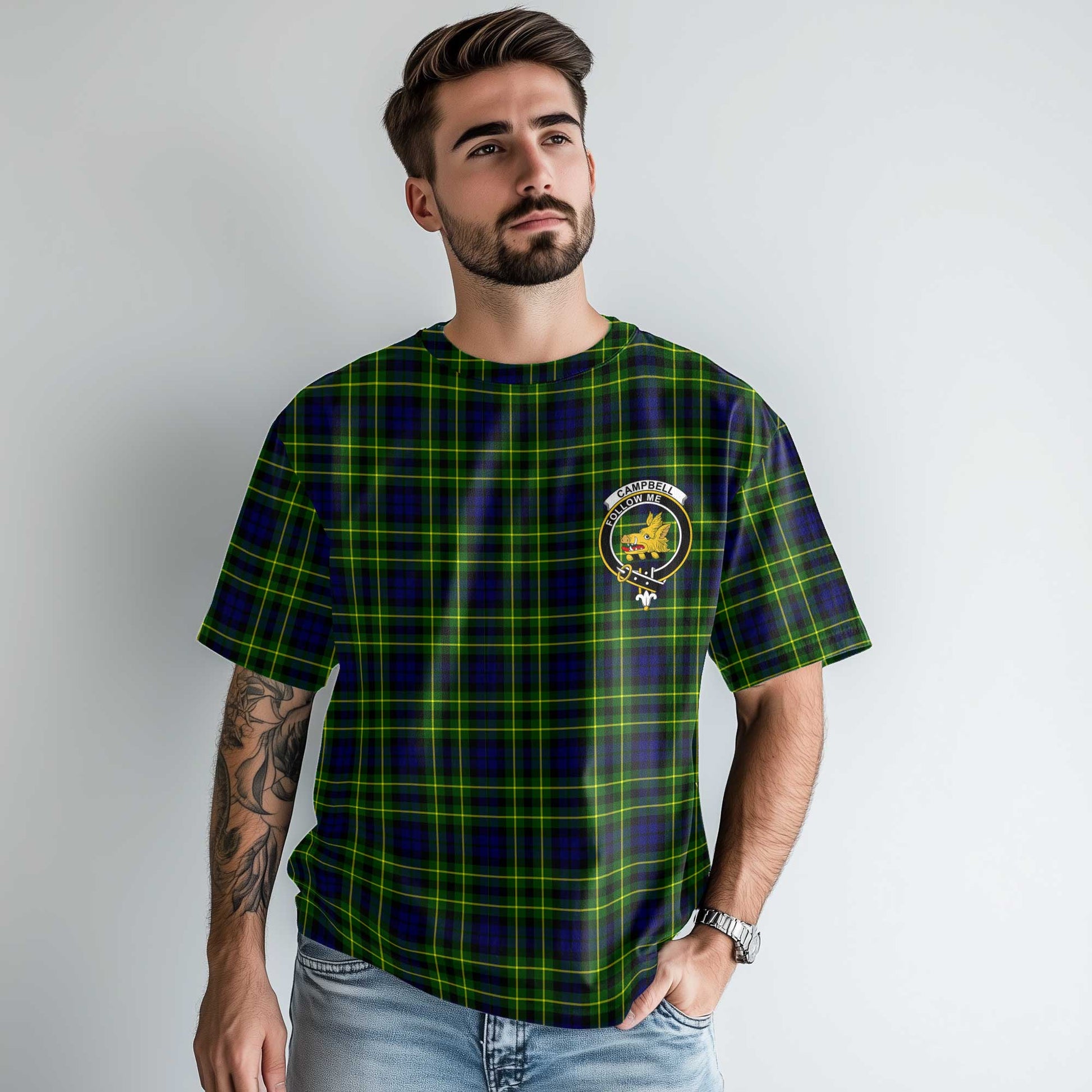 Clan Campbell Of Breadalbane Tartan Men T Shirt Crest And Plaid Basic Style