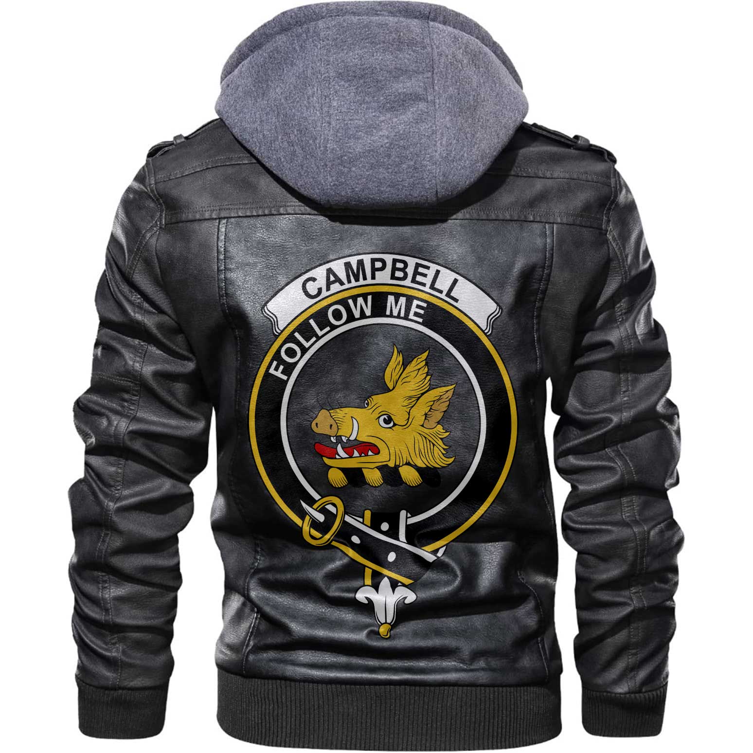 Clan Campbell Of Breadalbane Tartan Zip Leather Jacket Crest And Plaid Basic Style