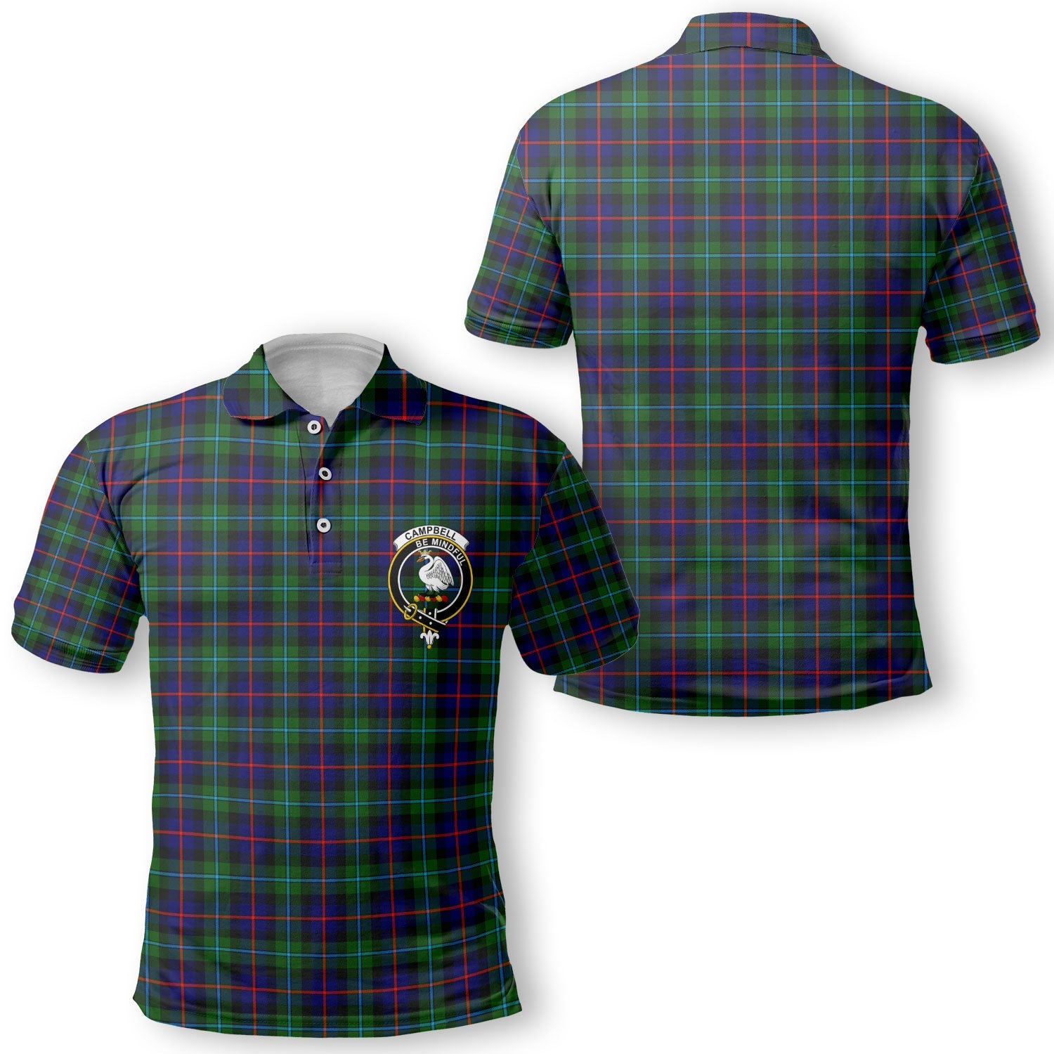 Clan Campbell Of Cawdor Golf Men Polo Shirt Crest And Plaid Basic Style