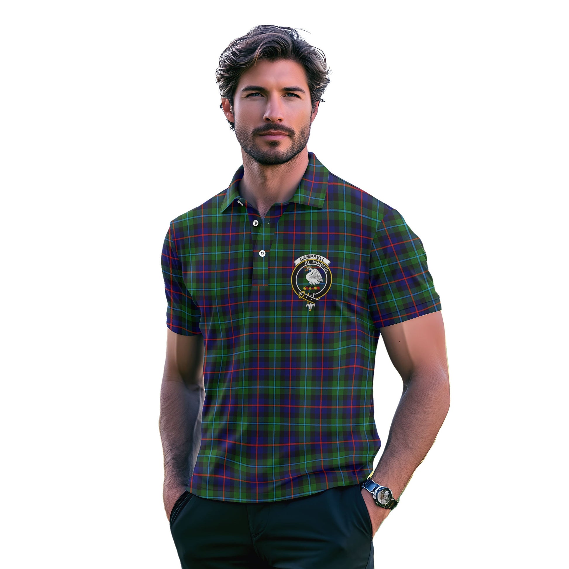 Clan Campbell Of Cawdor Tartan Golf Men Polo Shirt Crest And Plaid Basic Style