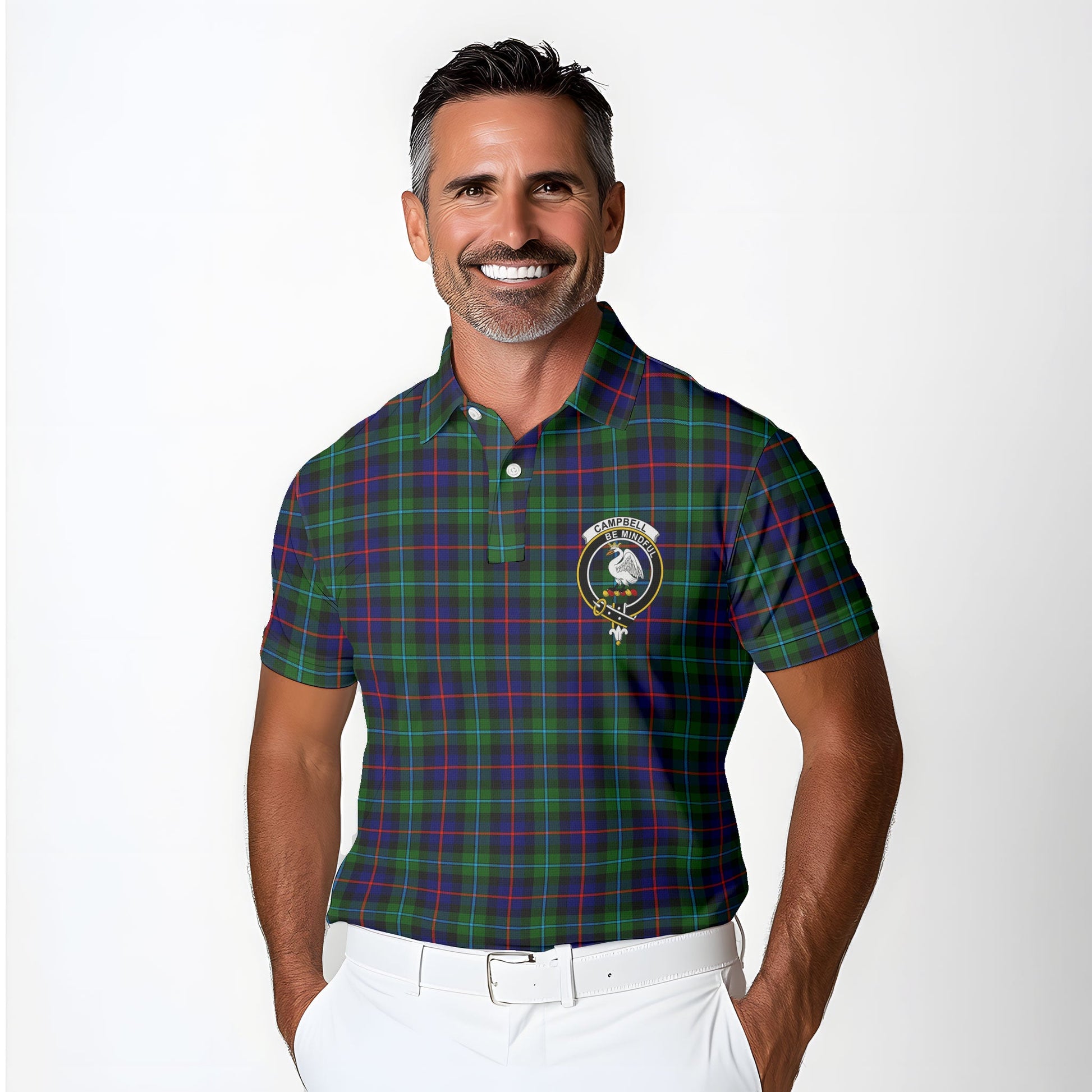 Clan Campbell Of Cawdor Tartan Golf Men Polo Shirt Crest And Plaid Basic Style