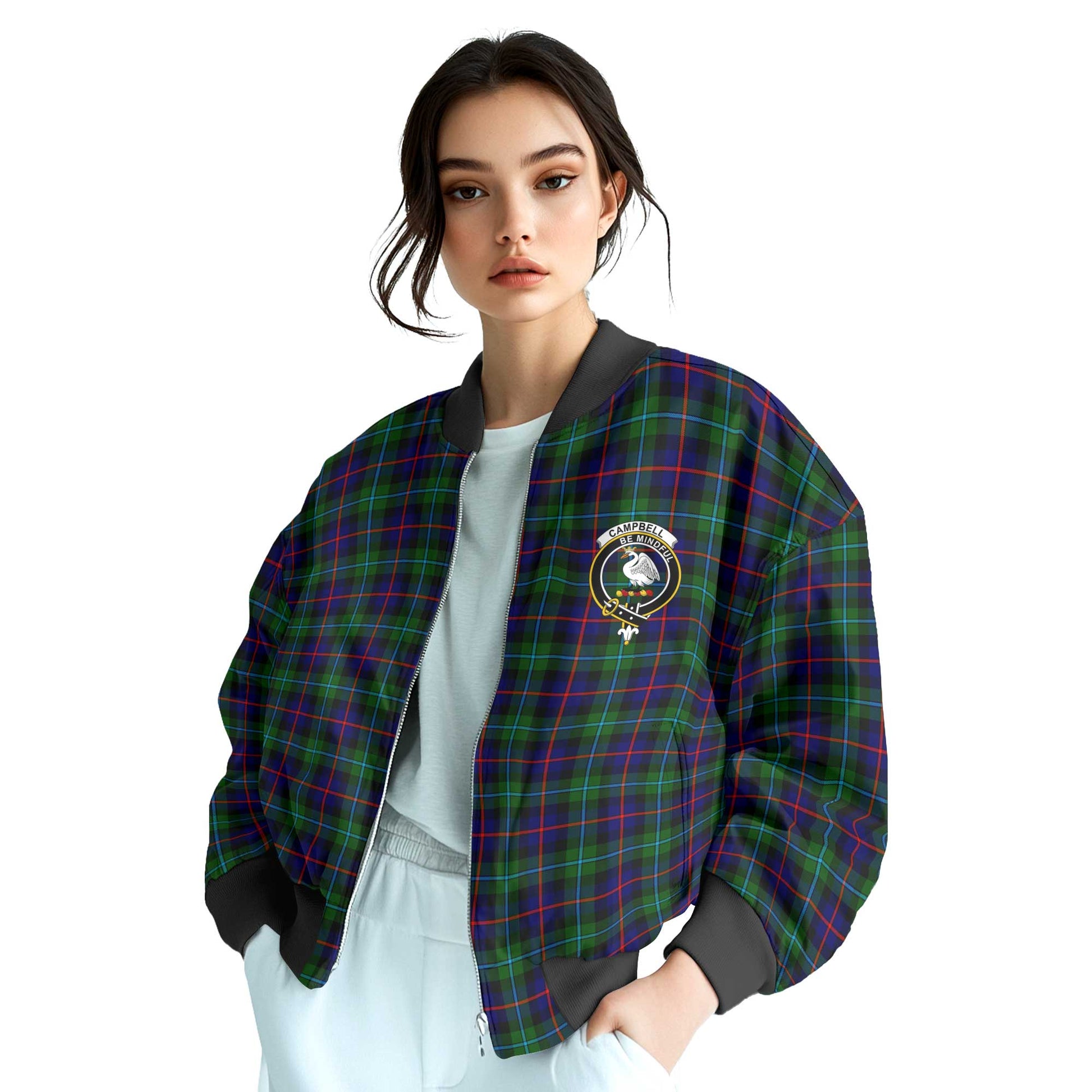 Clan Campbell Of Cawdor Tartan Women Bomber Jacket Crest And Plaid Basic Style