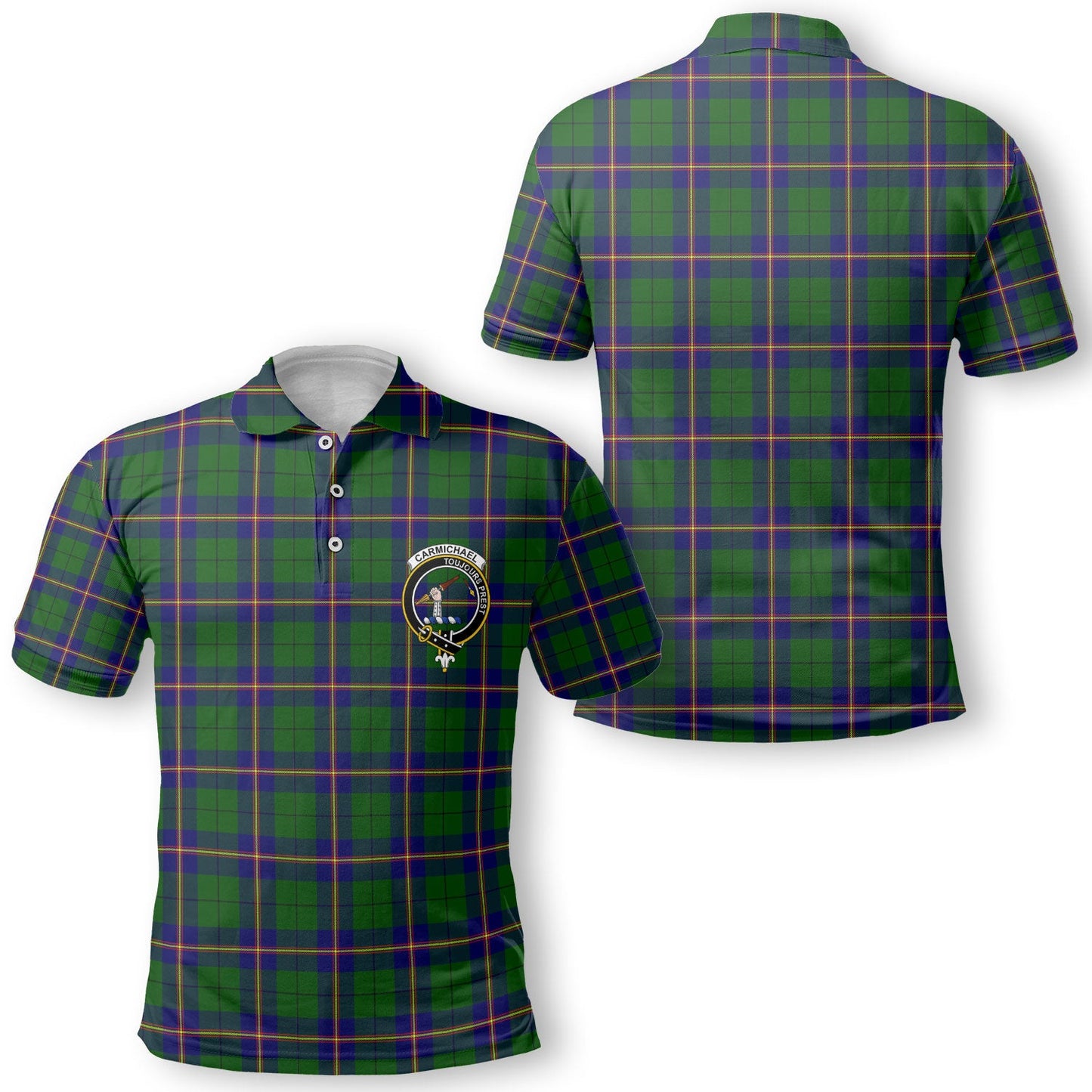 Clan Carmichael Tartan Golf Men Polo Shirt Crest And Plaid Basic Style