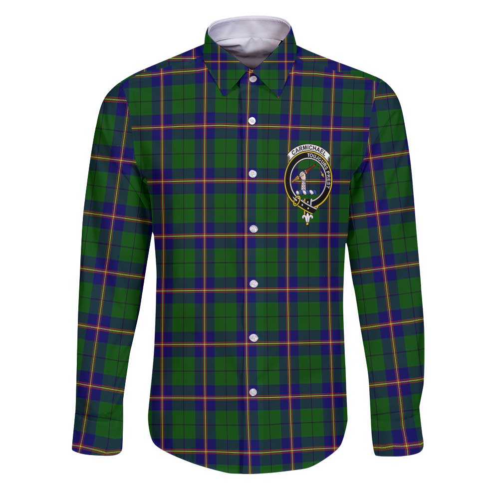 Clan Carmichael Tartan Long Sleeve Button Shirt Crest And Plaid Basic Style
