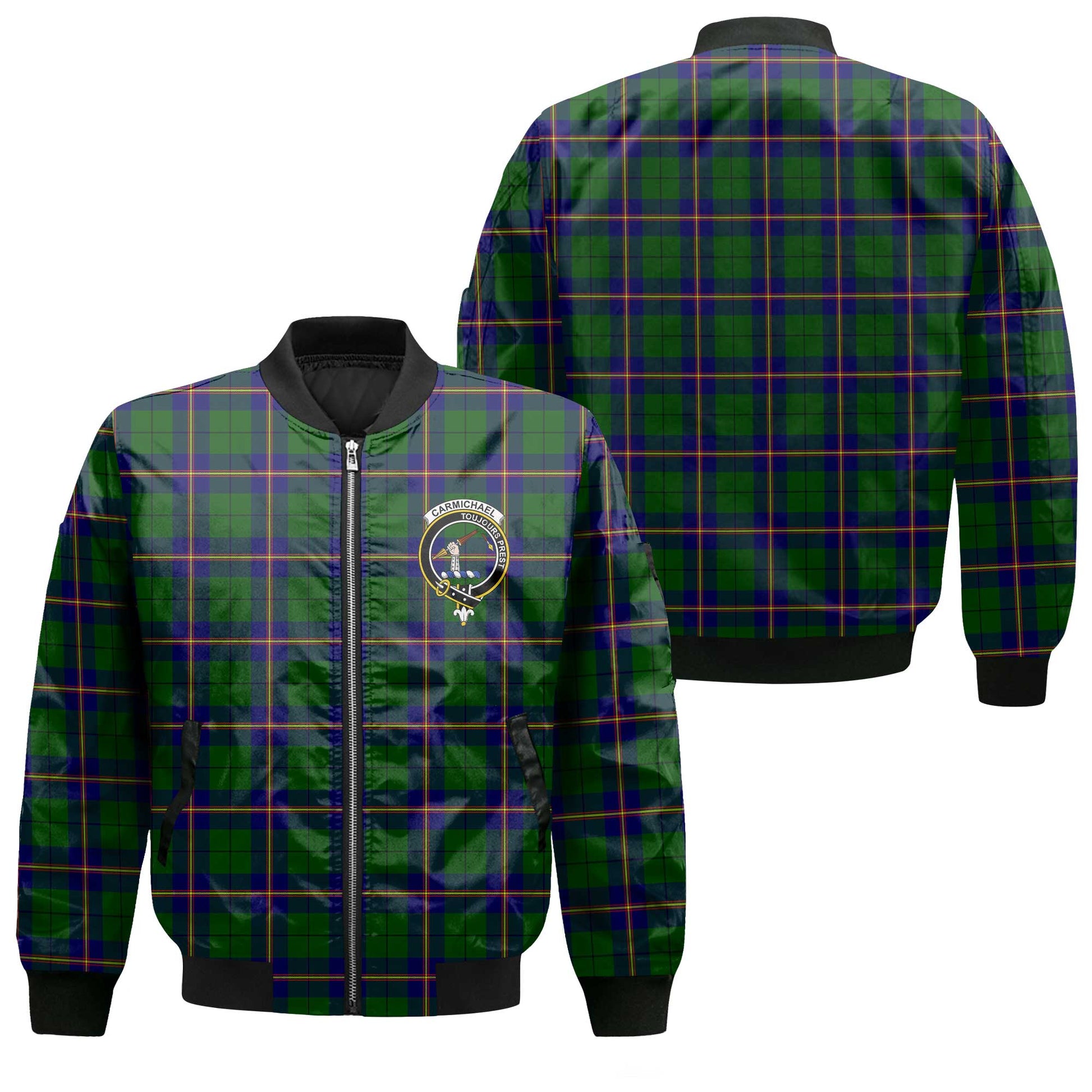 Clan Carmichael Tartan Men Bomber Jacket Crest And Plaid Basic Style