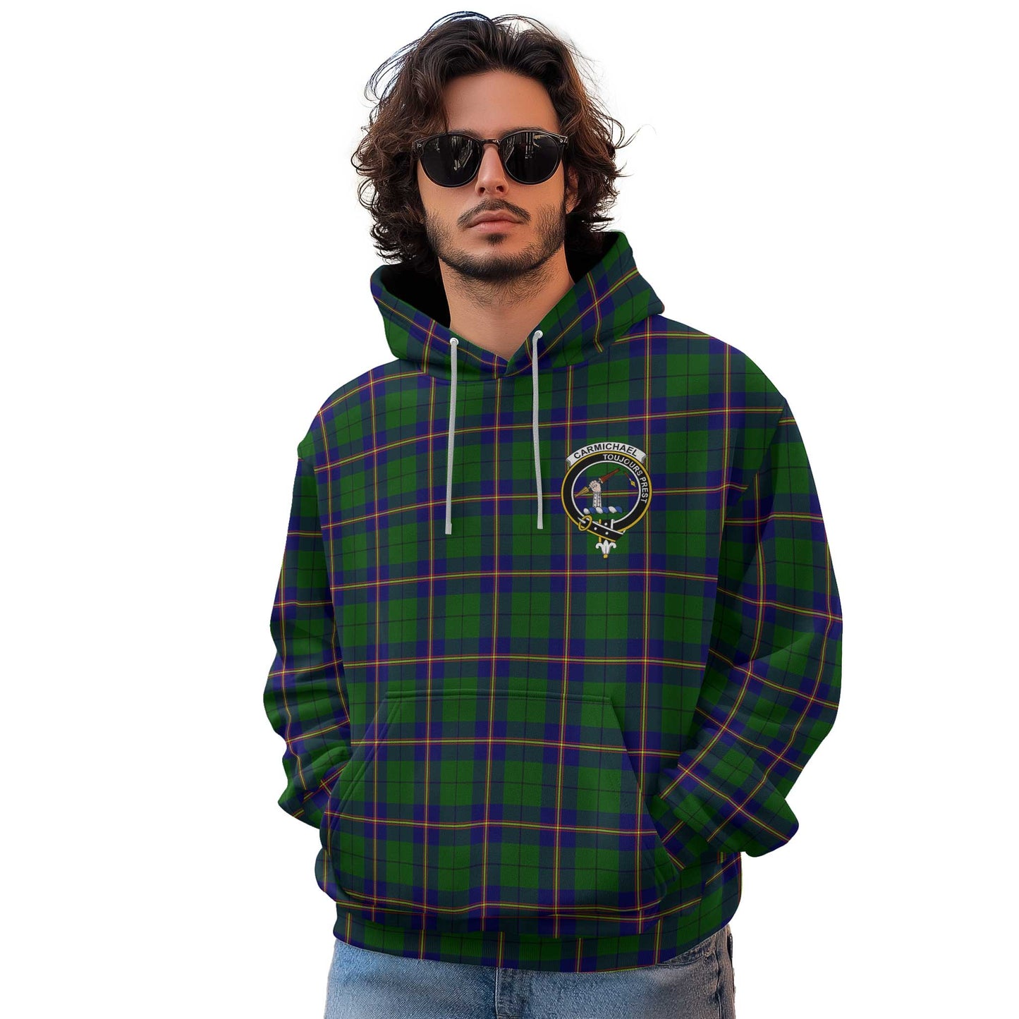 Clan Carmichael Tartan Men Hoodie Crest And Plaid Basic Style