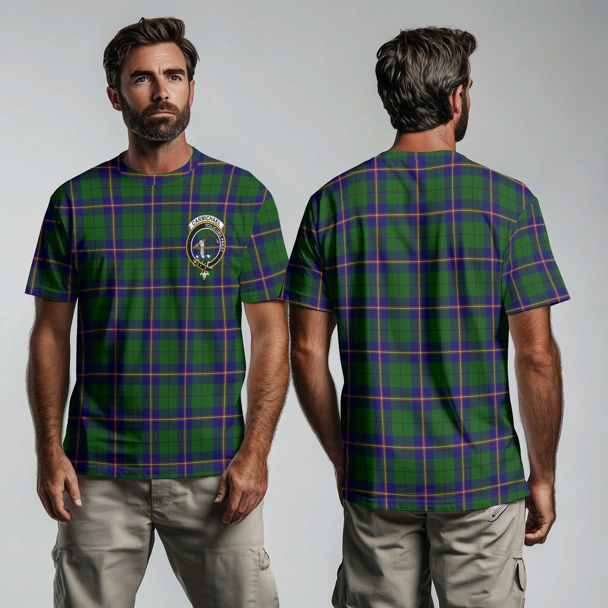 Clan Carmichael Tartan Men T Shirt Crest And Plaid Basic Style