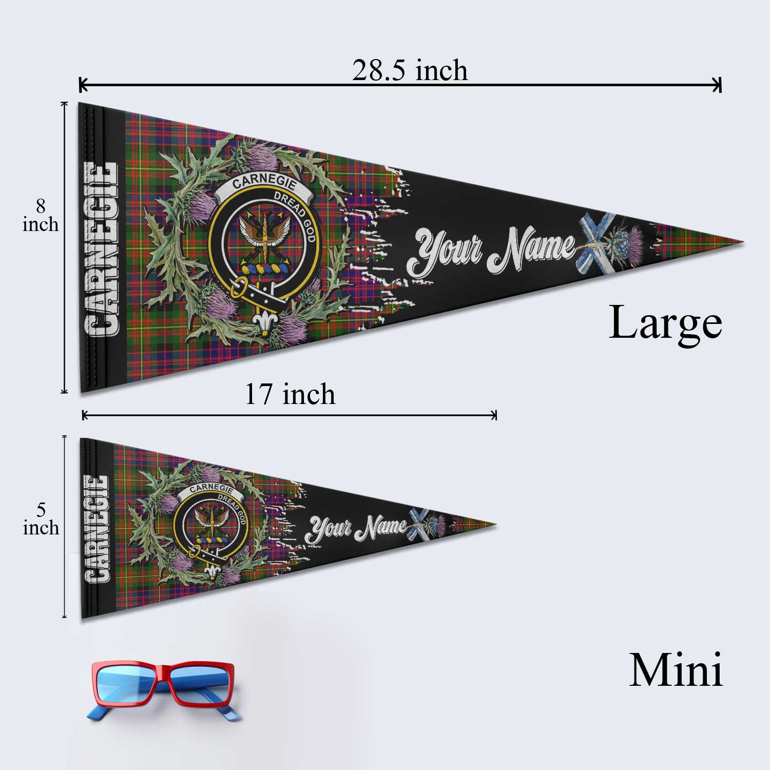 Clan Carnegie Tartan Felt Pennant Crest And Plaid Basic Style