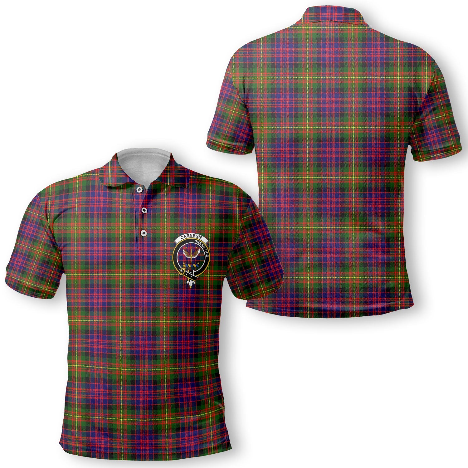 Clan Carnegie Tartan Golf Men Polo Shirt Crest And Plaid Basic Style