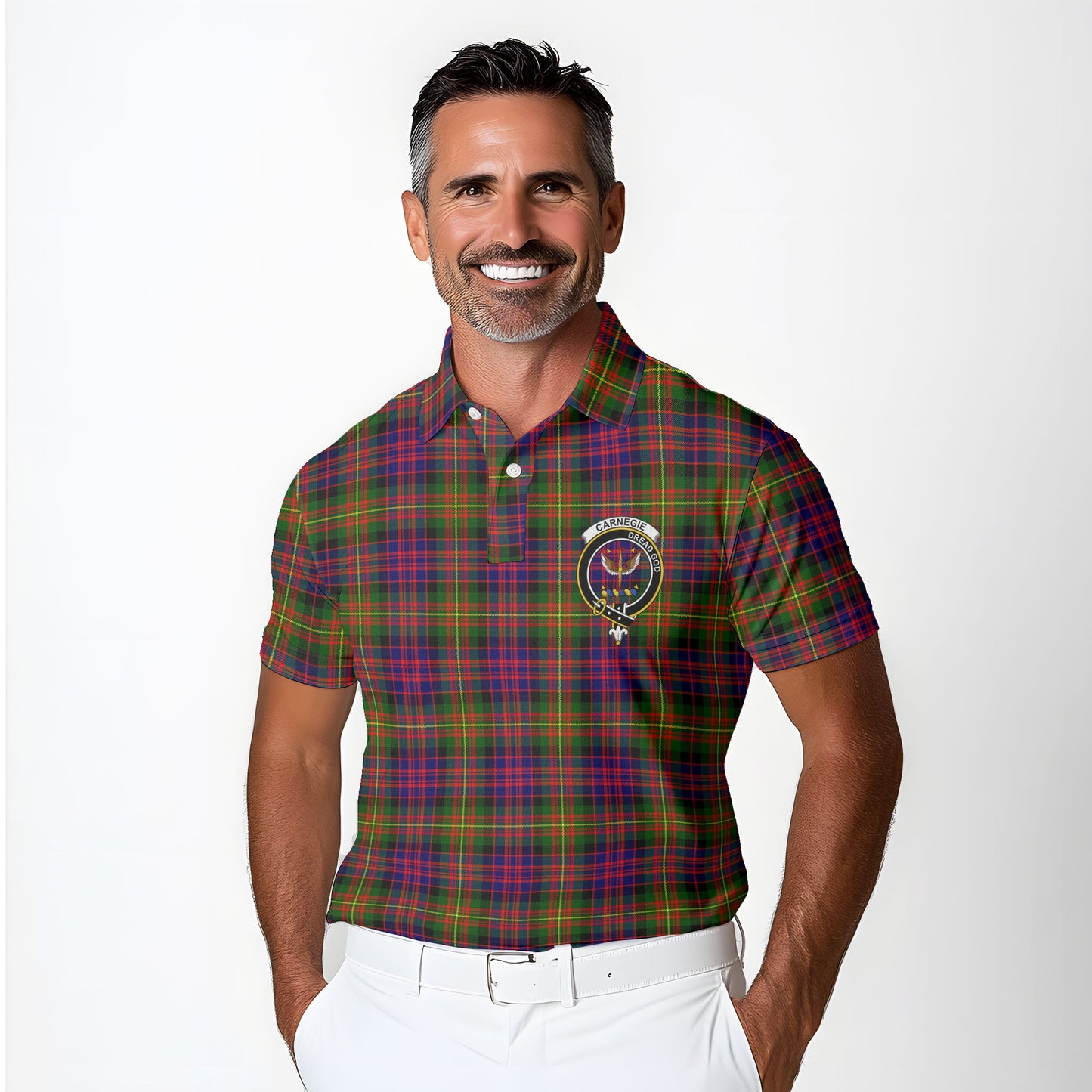 Clan Carnegie Tartan Golf Men Polo Shirt Crest And Plaid Basic Style