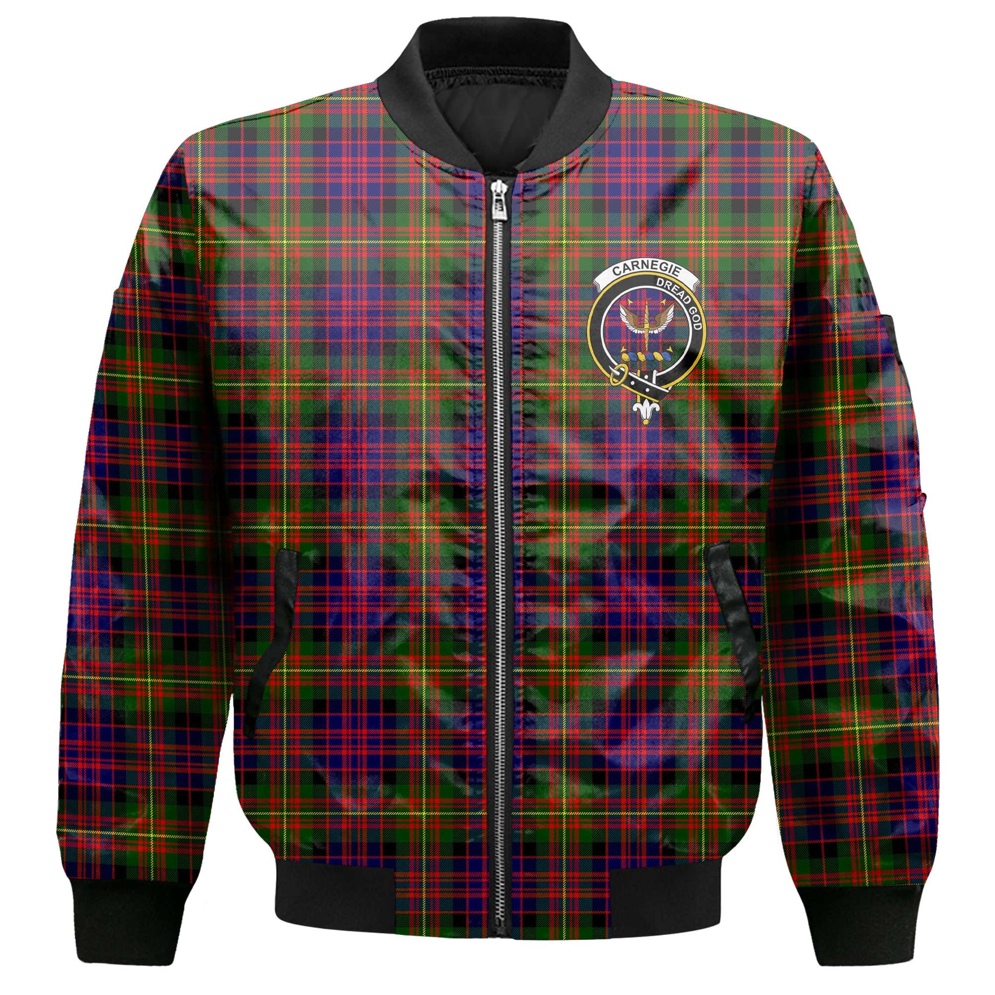 Clan Carnegie Tartan Men Bomber Jacket Crest And Plaid Basic Style