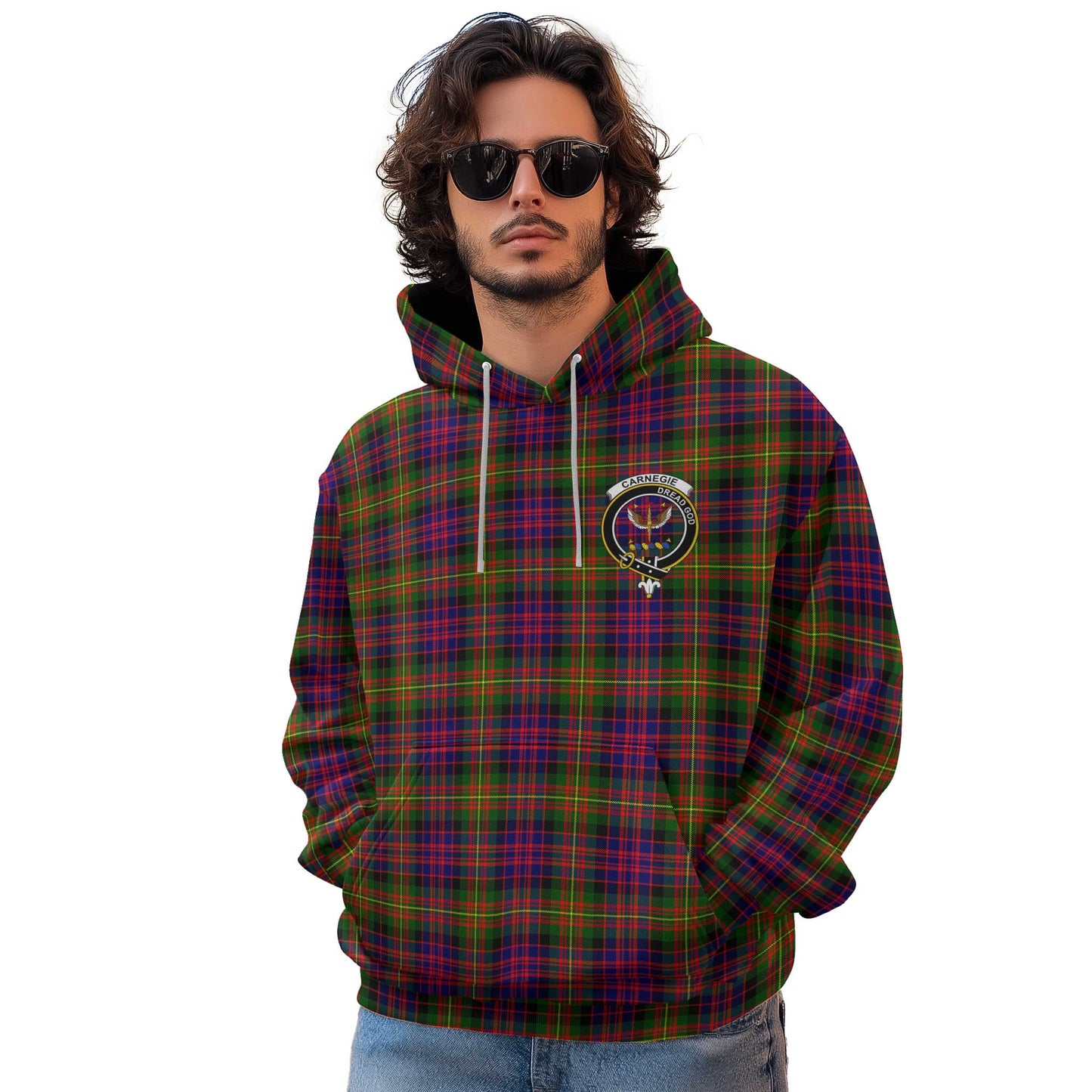 Clan Carnegie Tartan Men Hoodie Crest And Plaid Basic Style