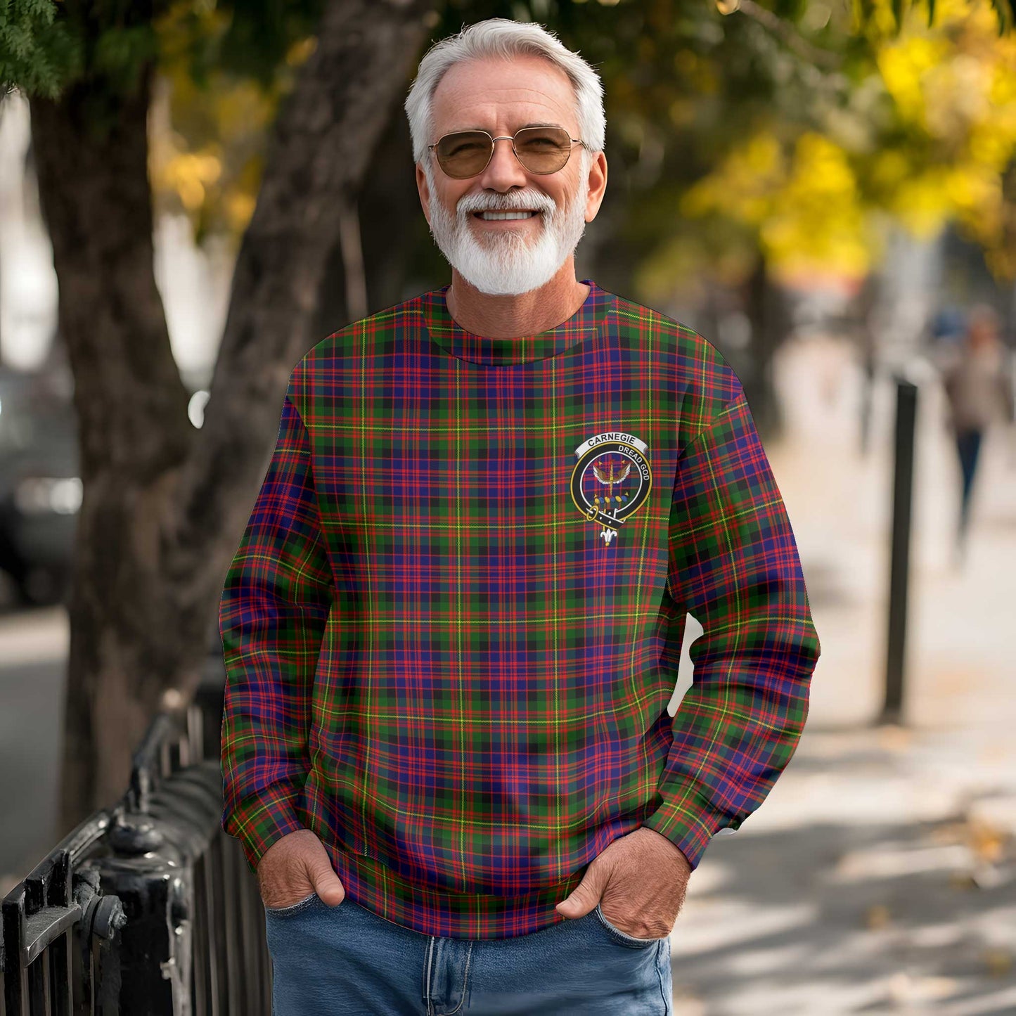 Clan Carnegie Tartan Men Sweatshirt Crest And Plaid Basic Style