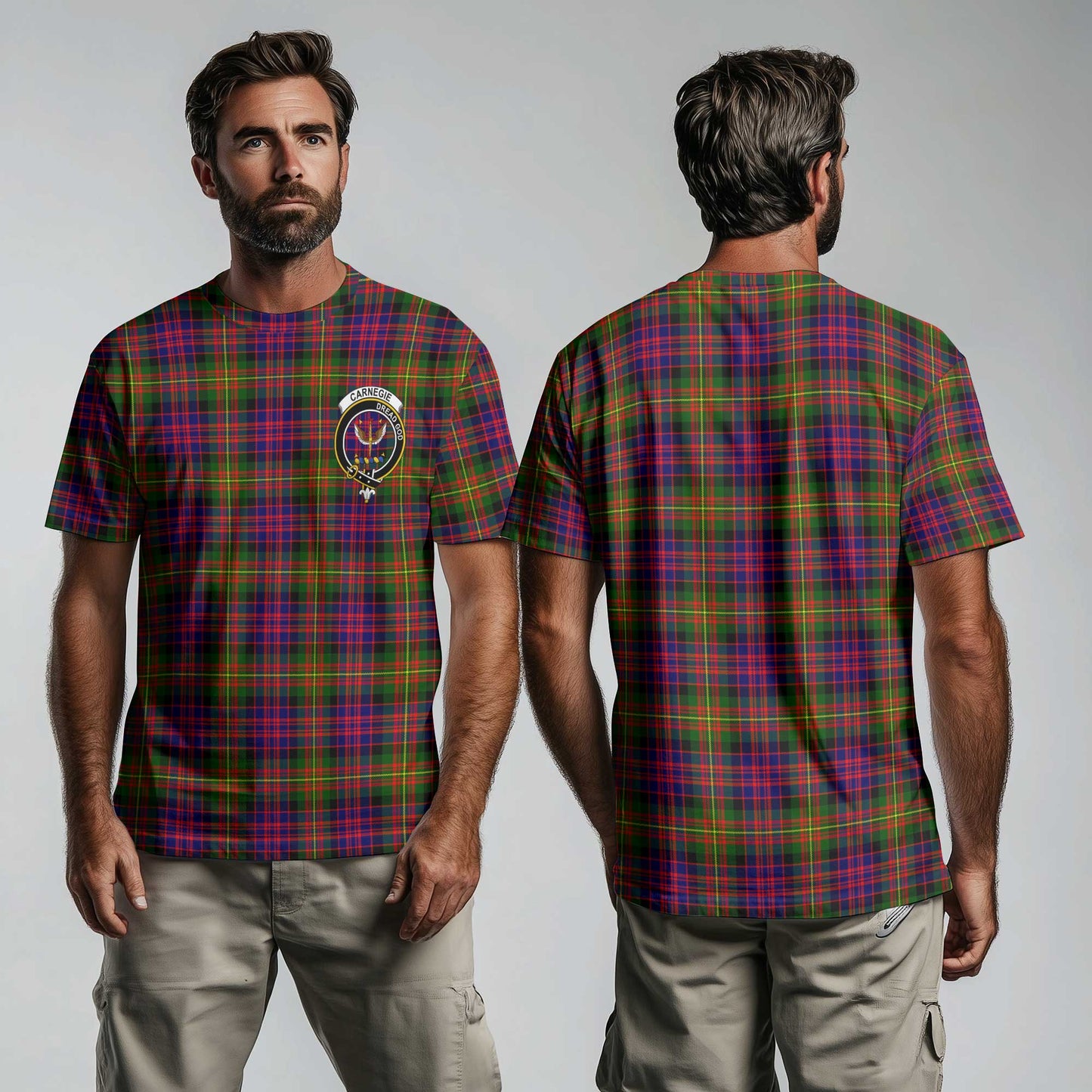 Clan Carnegie Tartan Men T Shirt Crest And Plaid Basic Style